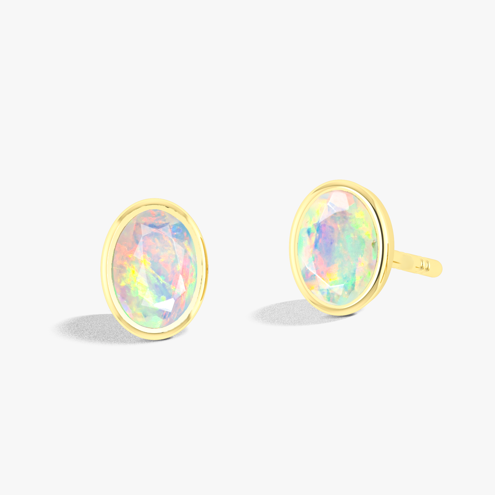 Natural Multifire Oval Opal Stud Earring