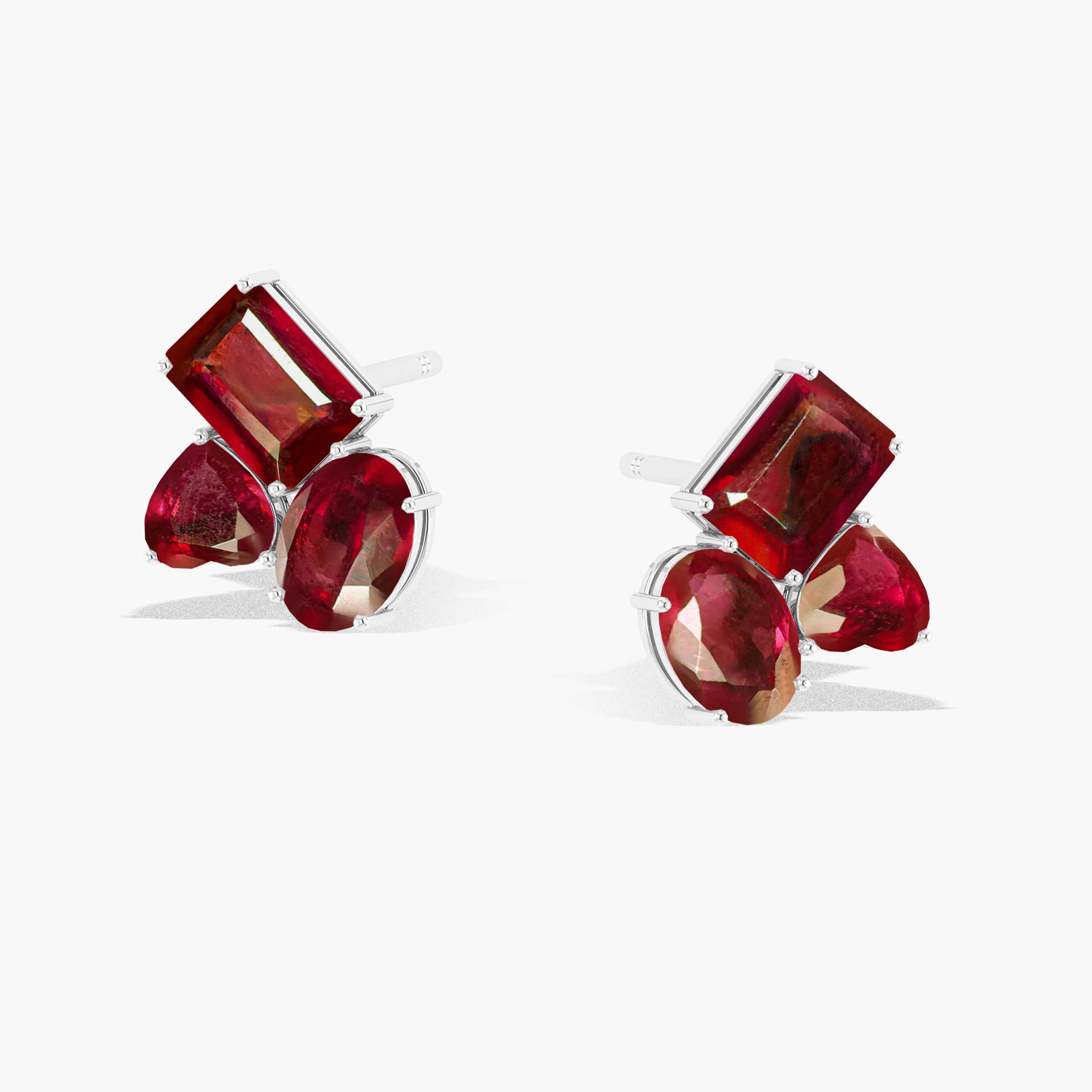 Red Ruby Multi Shape Stone Stud Earring