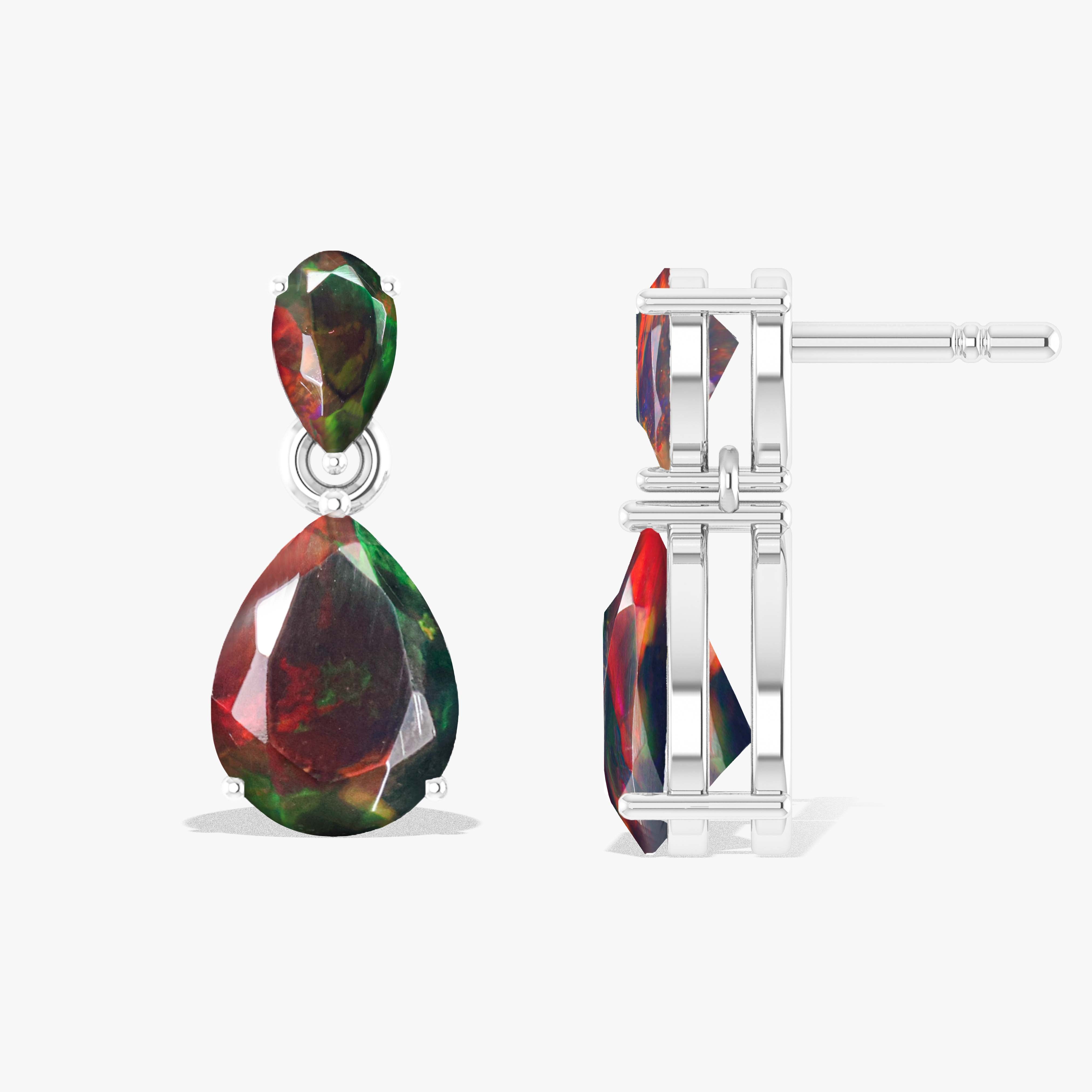 Black Dual Opal Pear Drop Stud Earrings