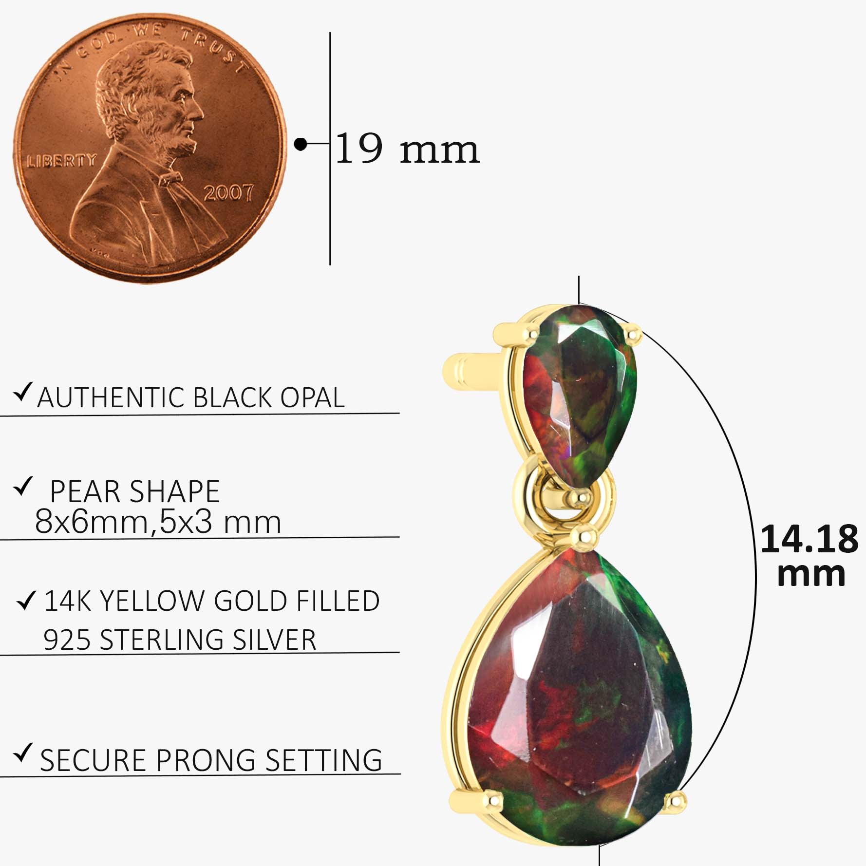 Black Dual Opal Pear Drop Stud Earrings