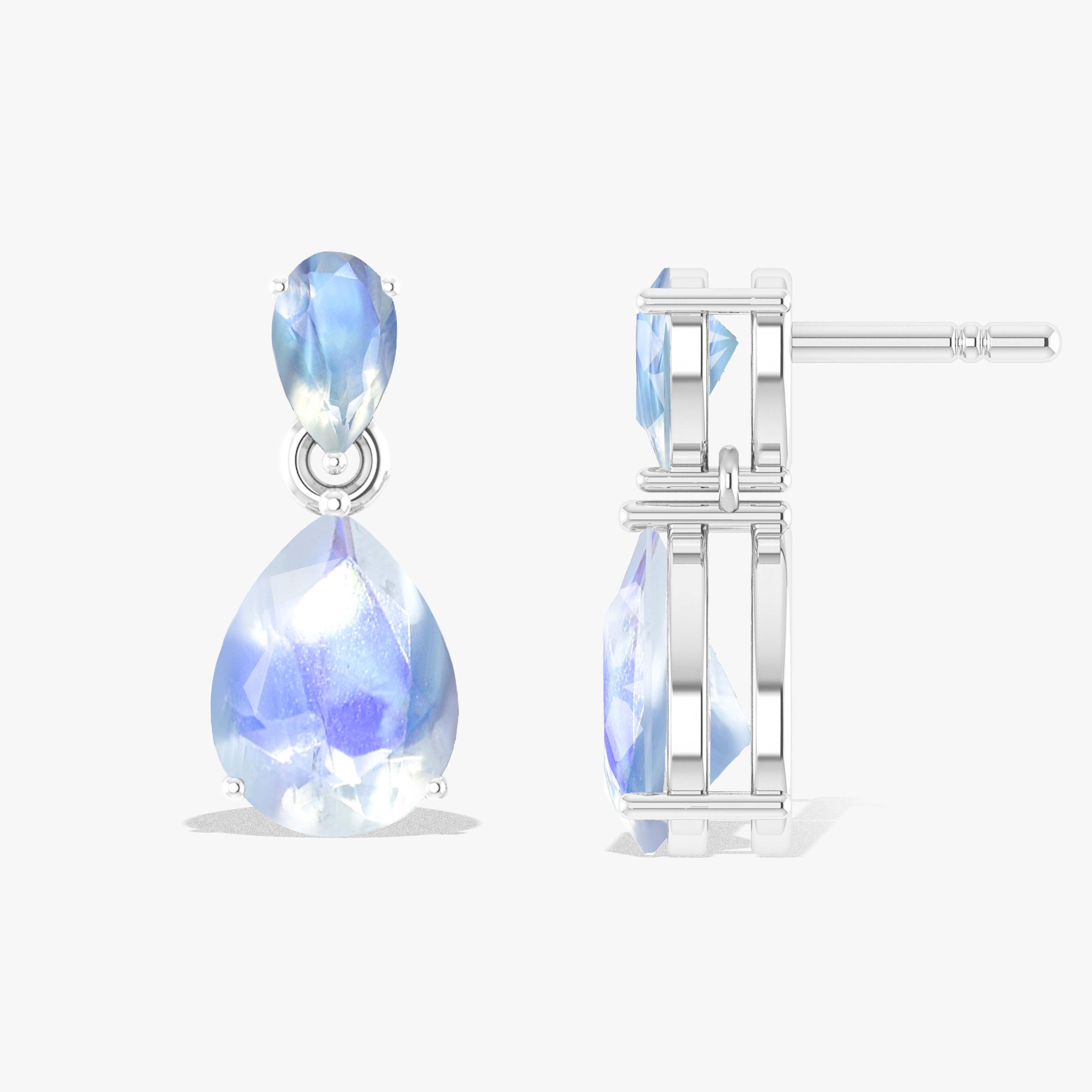 Rainbow Dual Moonstone Pear Drop Stud Earrings