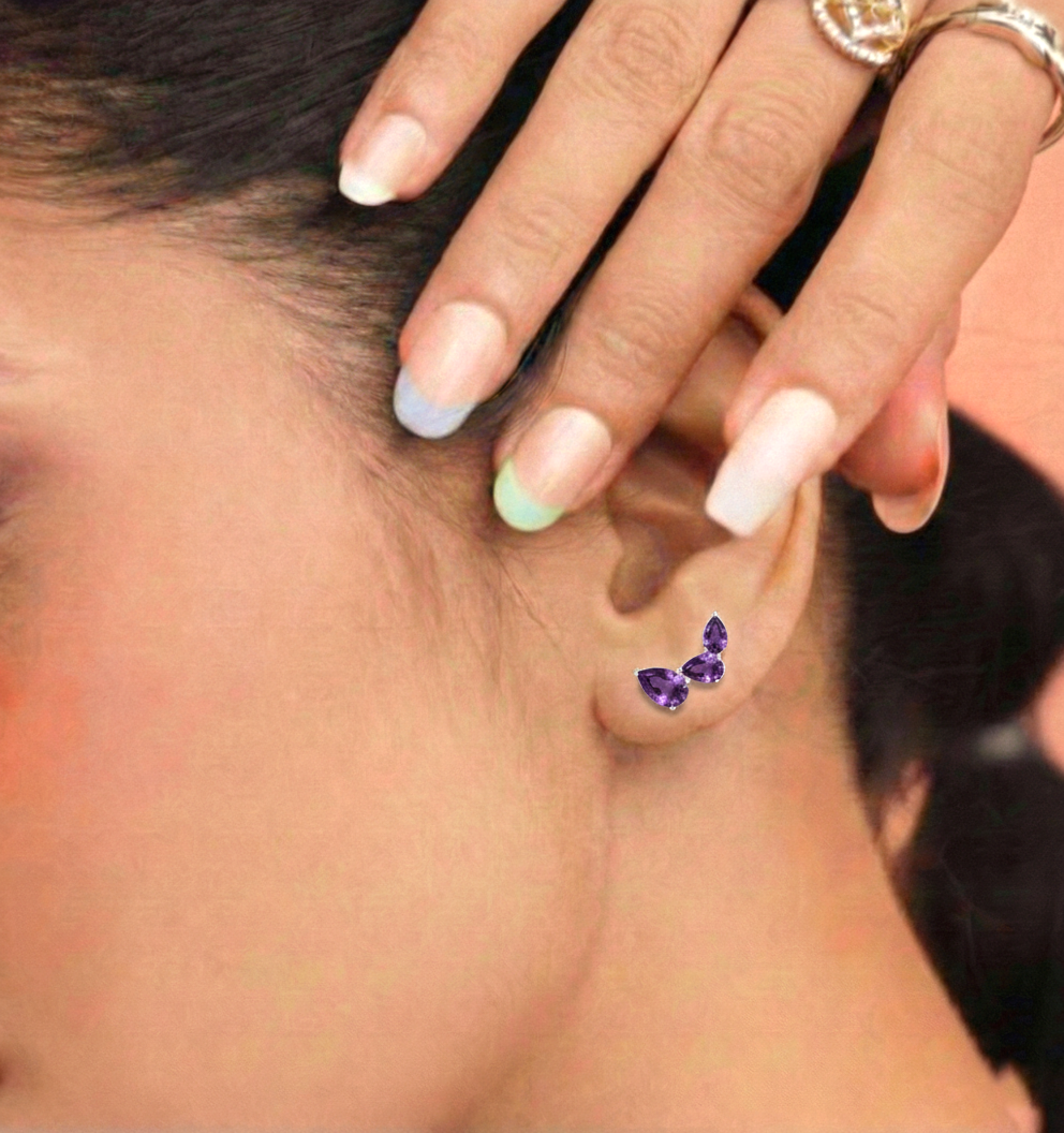 Amethyst Pear Stud Earrings in 925 Sterling Silver 3.30ct