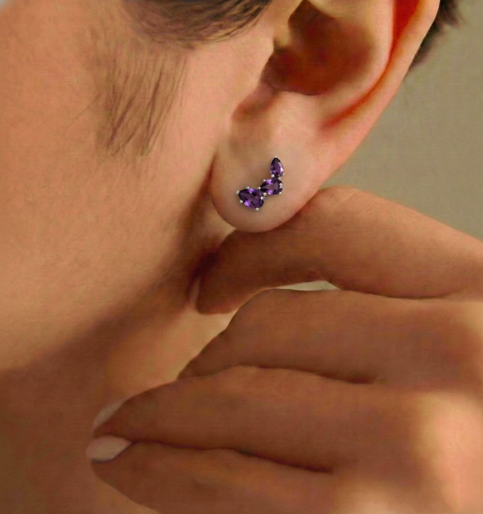 Amethyst Pear Stud Earrings in 925 Sterling Silver 3.30ct