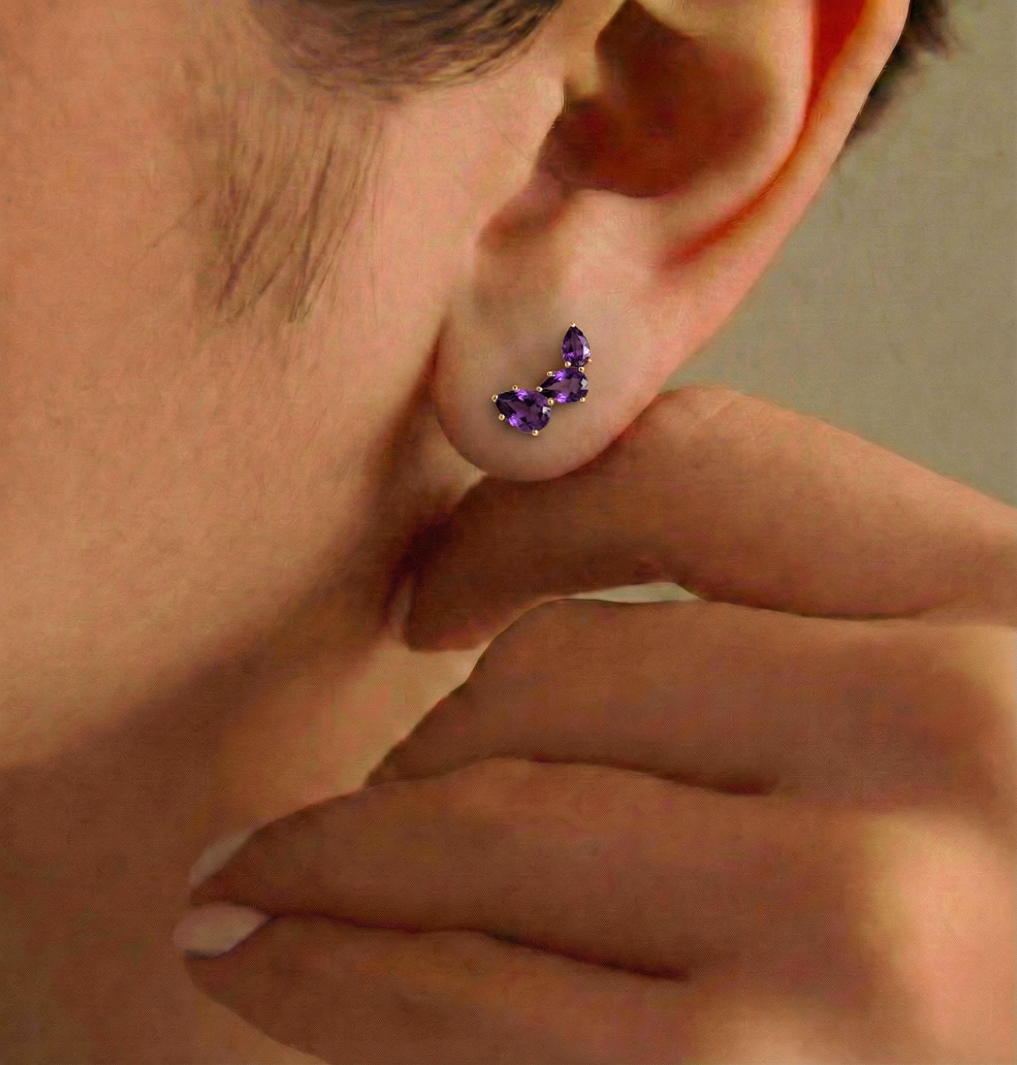 Amethyst Pear Stud Earrings in Yellow Gold Plated 3.30ct