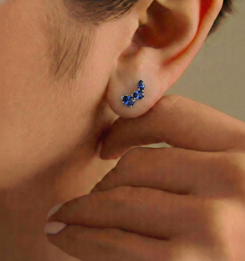 Blue Sapphire Pear Stud Earrings in 925 Sterling Silver 3.30ct