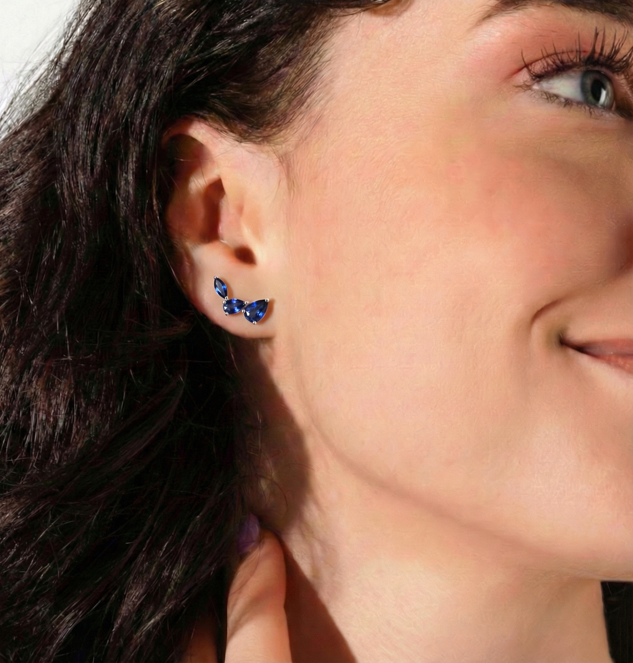 Blue Sapphire Pear Stud Earrings in Yellow Gold Plated 3.30ct