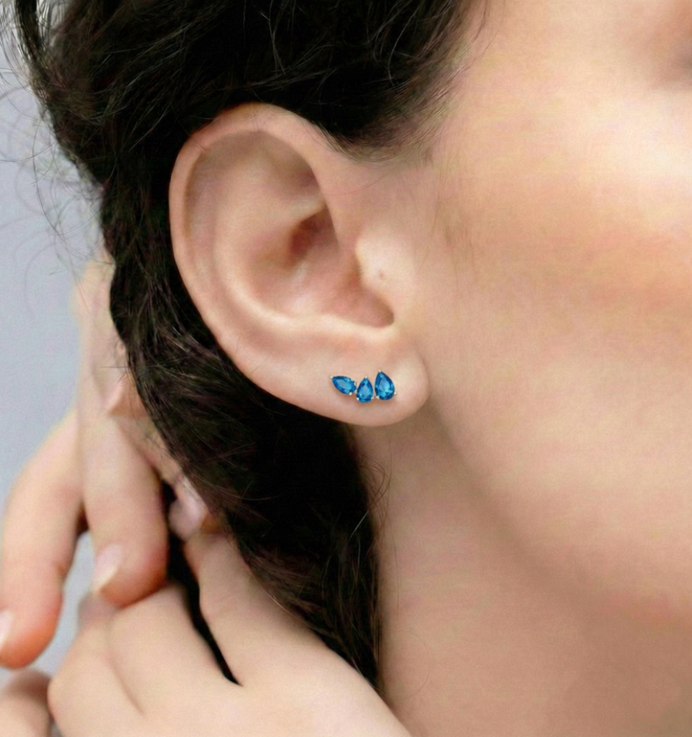 Blue Topaz Pear Stud Earrings in 925 Sterling Silver 3.30ct