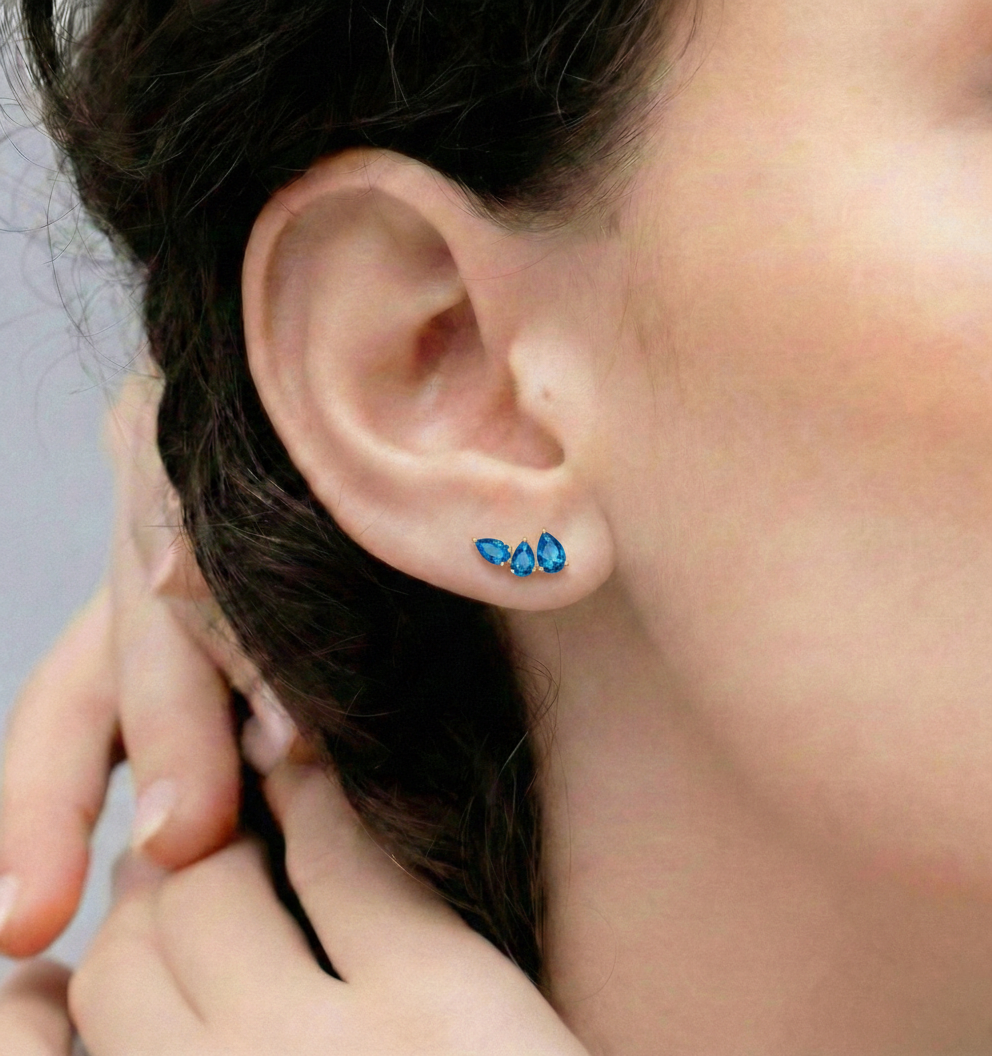 Blue Topaz Pear Stud Earrings in Yellow Gold Plated 3.30ct