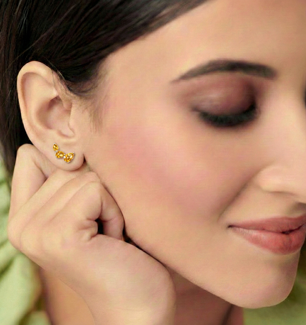 Citrine Pear Stud Earrings in Yellow Gold Plated 3.30ct