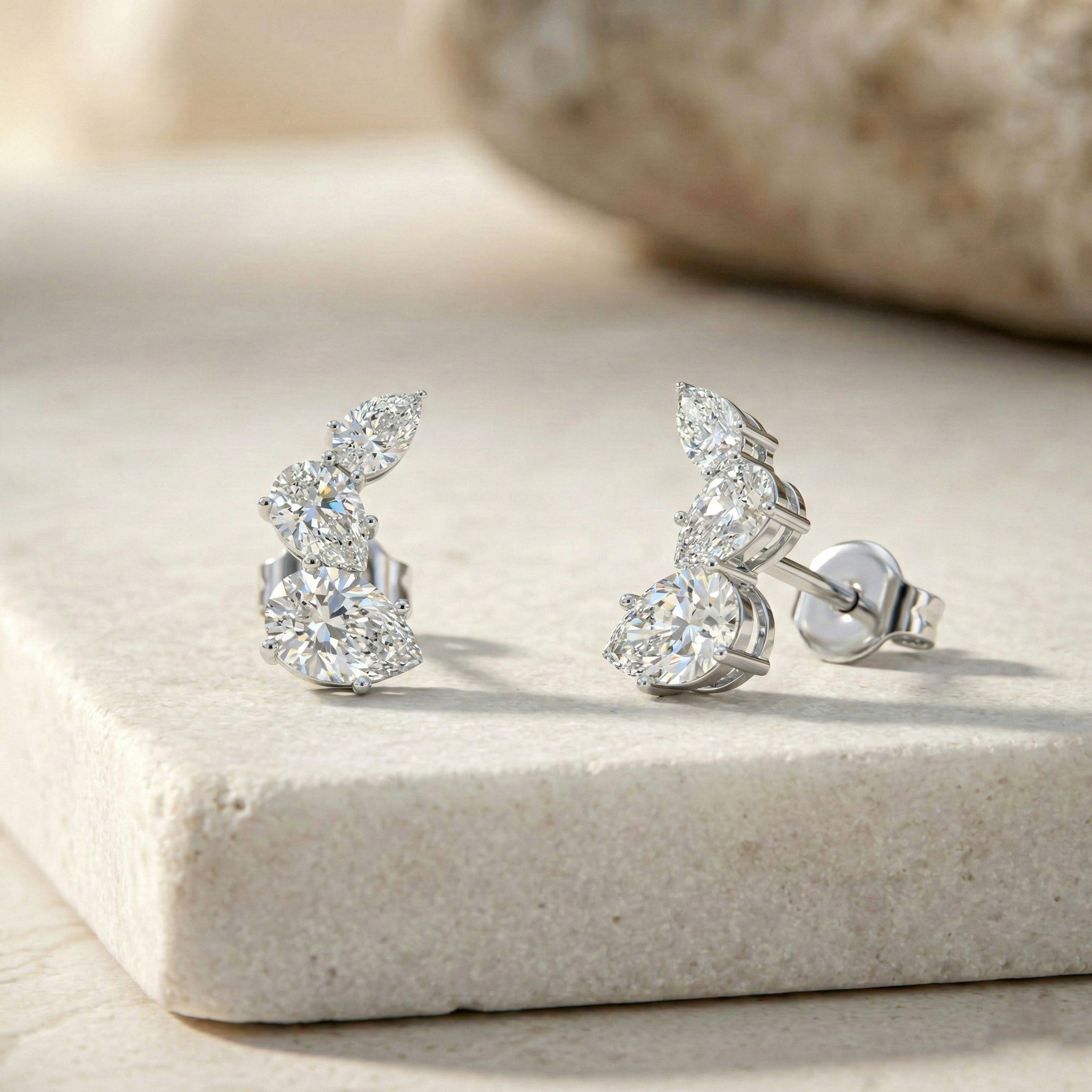 Simulated Diamond Pear Stud Earrings in 925 Sterling Silver 3.30ct