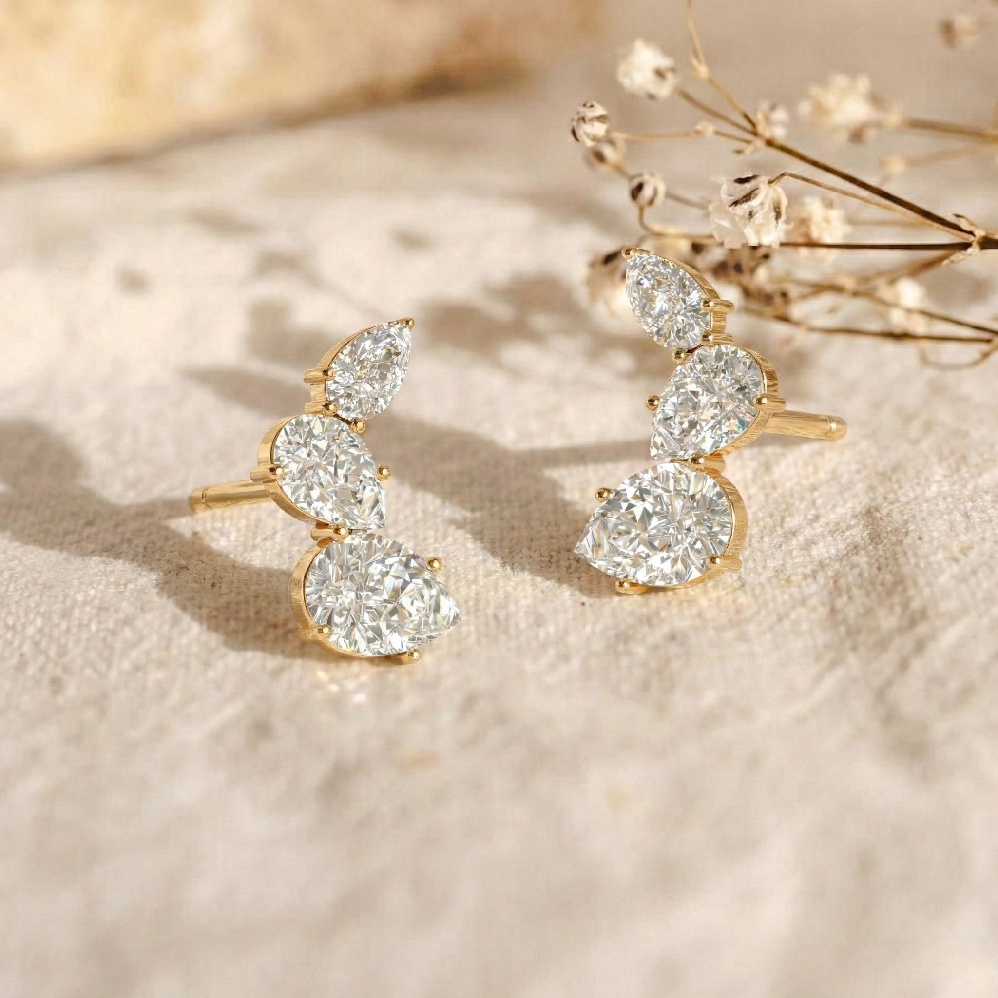 Simulated Diamond Pear Stud Earrings in Yellow Gold Plated 3.30ct