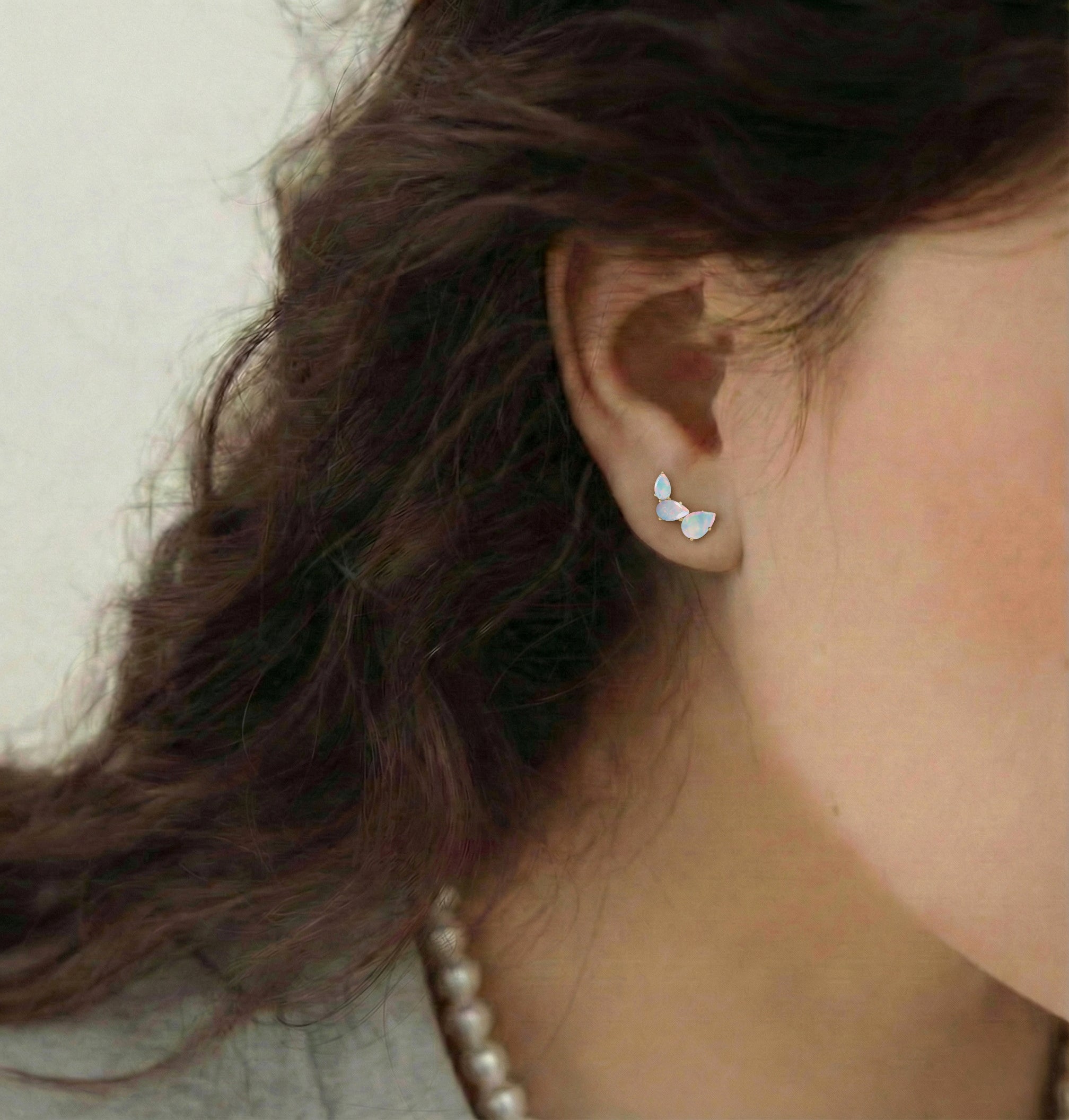 White Opal Pear Stud Earrings in Yellow Gold Plated 3.30ct