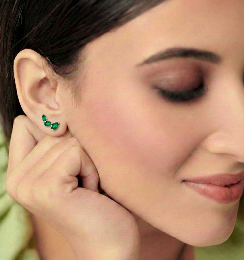 Emerald Pear Stud Earrings in 925 Sterling Silver 3.30ct
