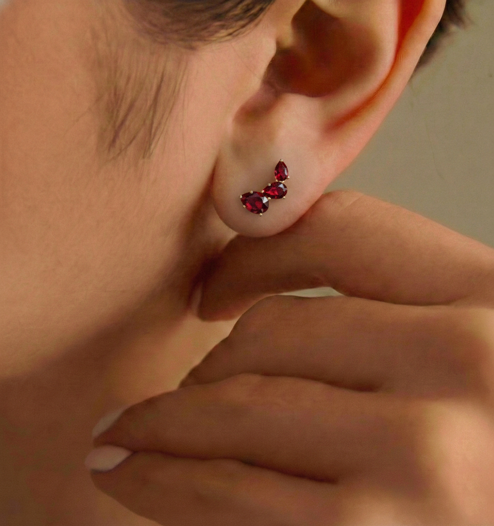 Garnet Pear Stud Earrings in Yellow Gold Plated 3.30ct