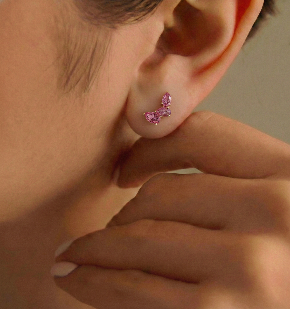 Pink Tourmaline Pear Stud Earrings in Yellow Gold Plated 3.30ct