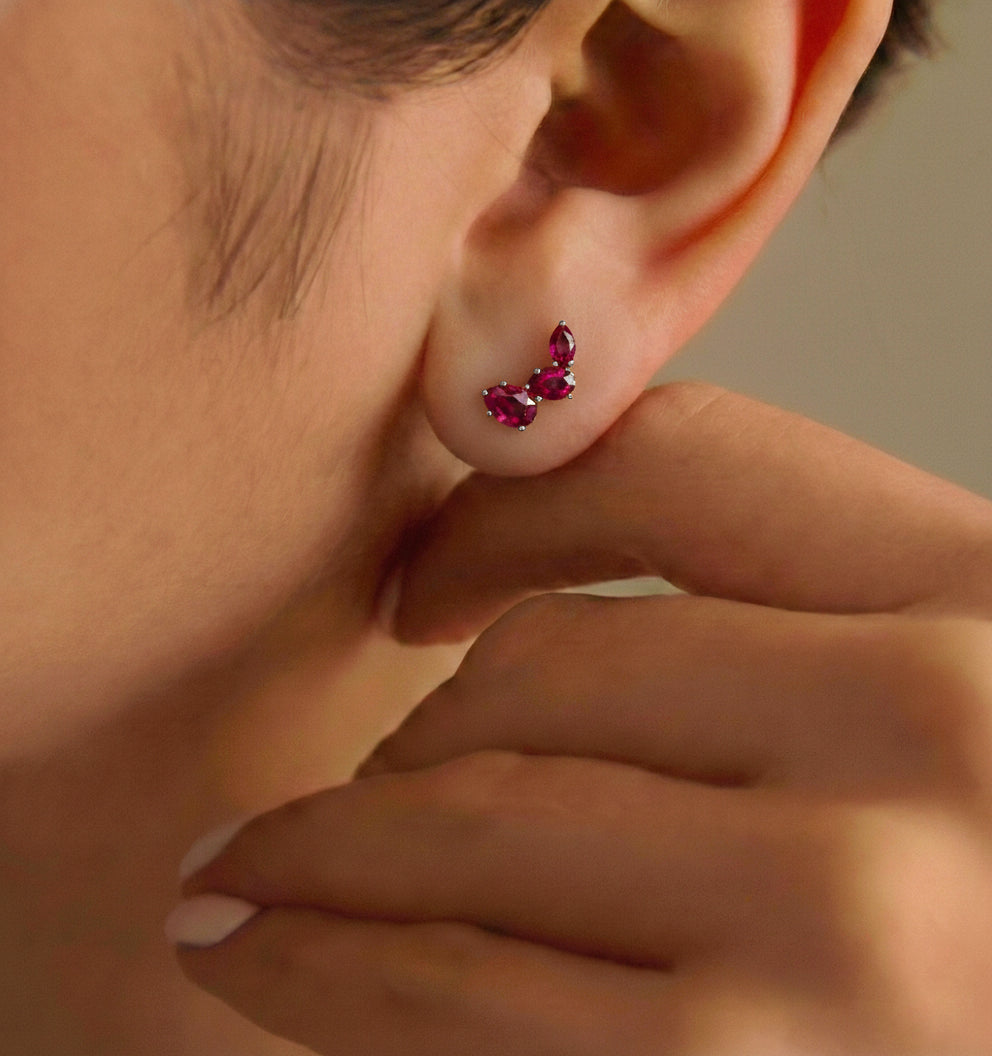 Ruby Pear Stud Earrings in 925 Sterling Silver 3.30ct