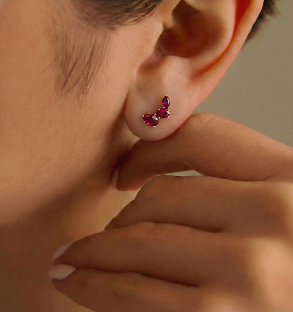 Ruby Pear Stud Earrings in 925 Sterling Silver 3.30ct