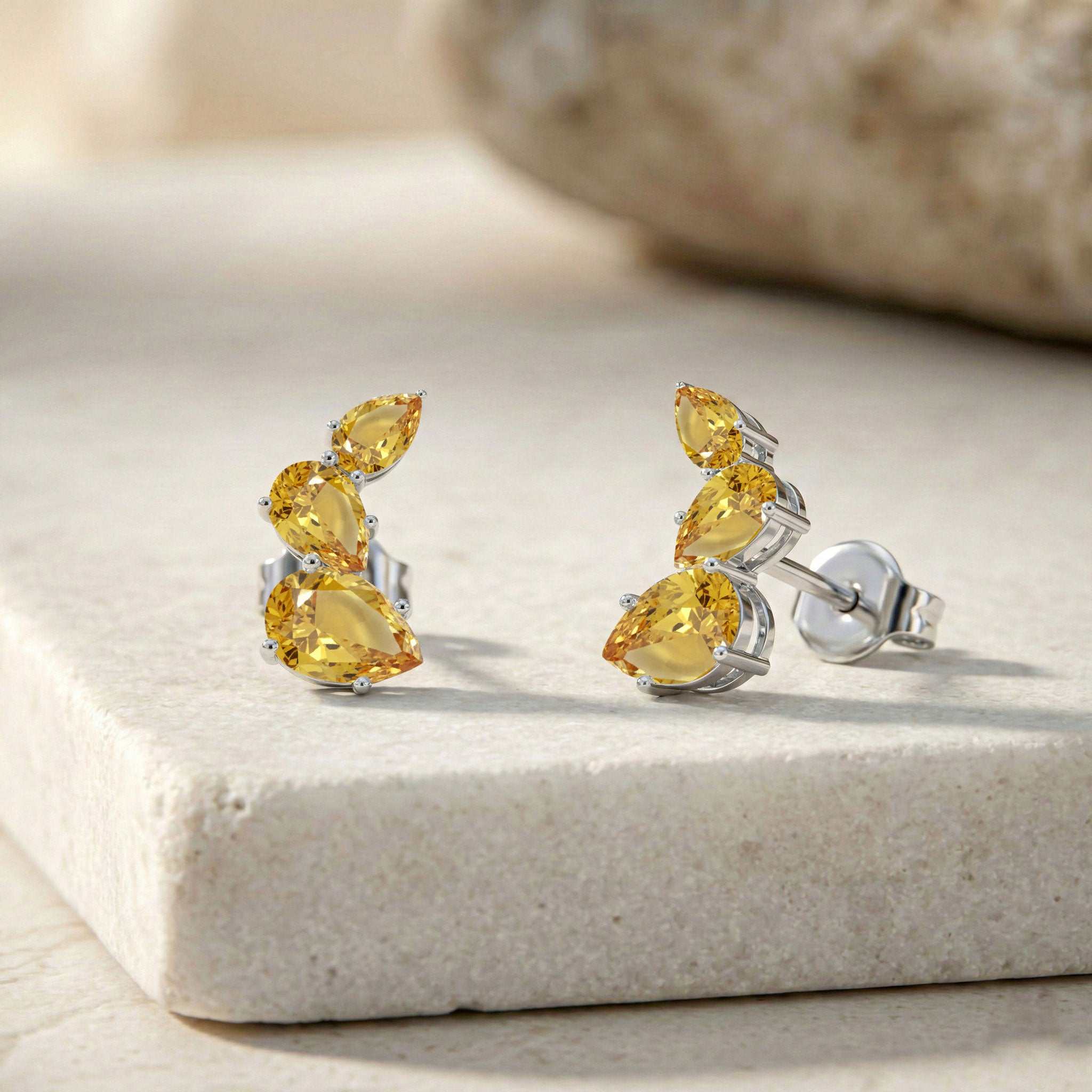 Citrine Pear Stud Earrings in 925 Sterling Silver 3.30ct
