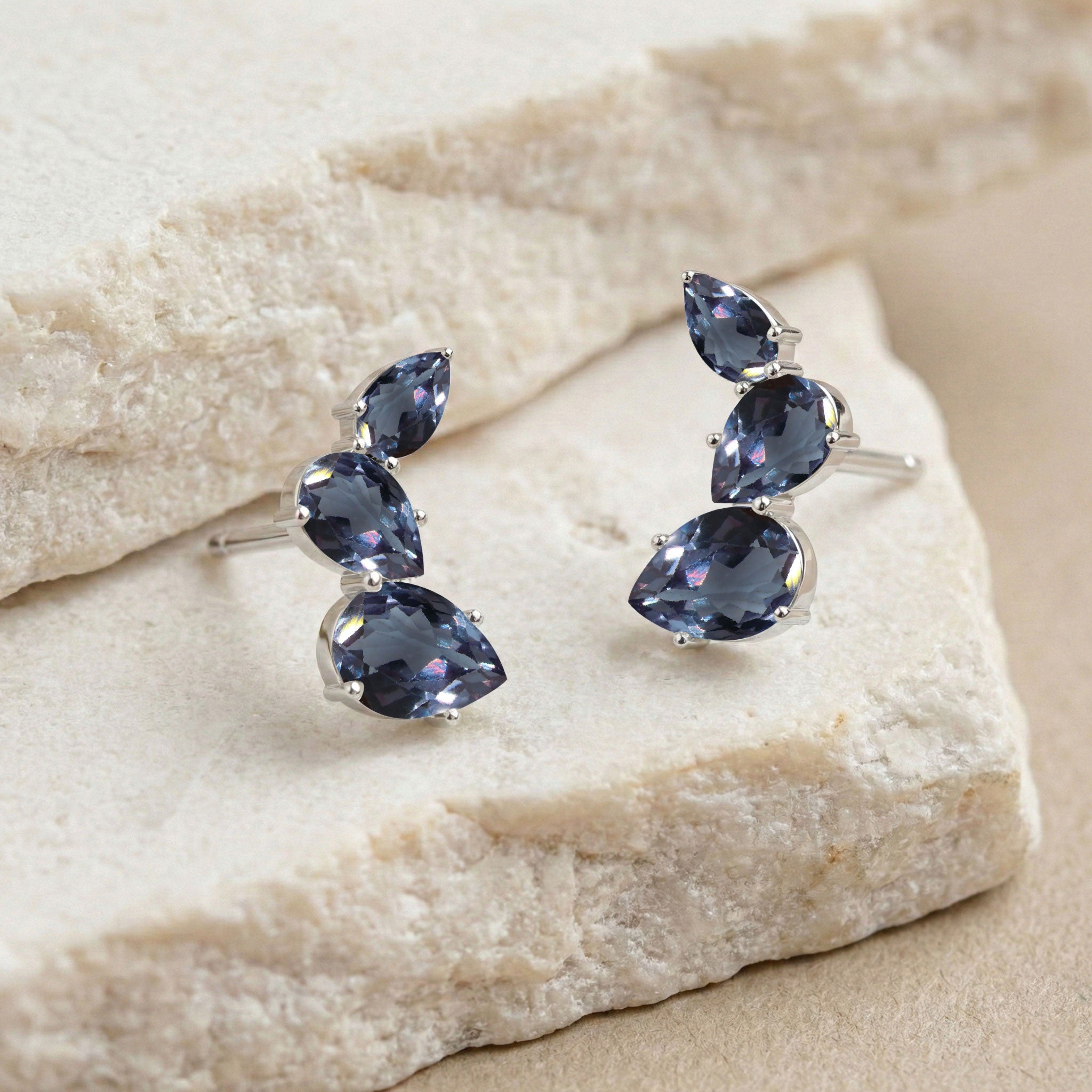 Alexandrite Pear Stud Earrings in 925 Sterling Silver 3.30ct