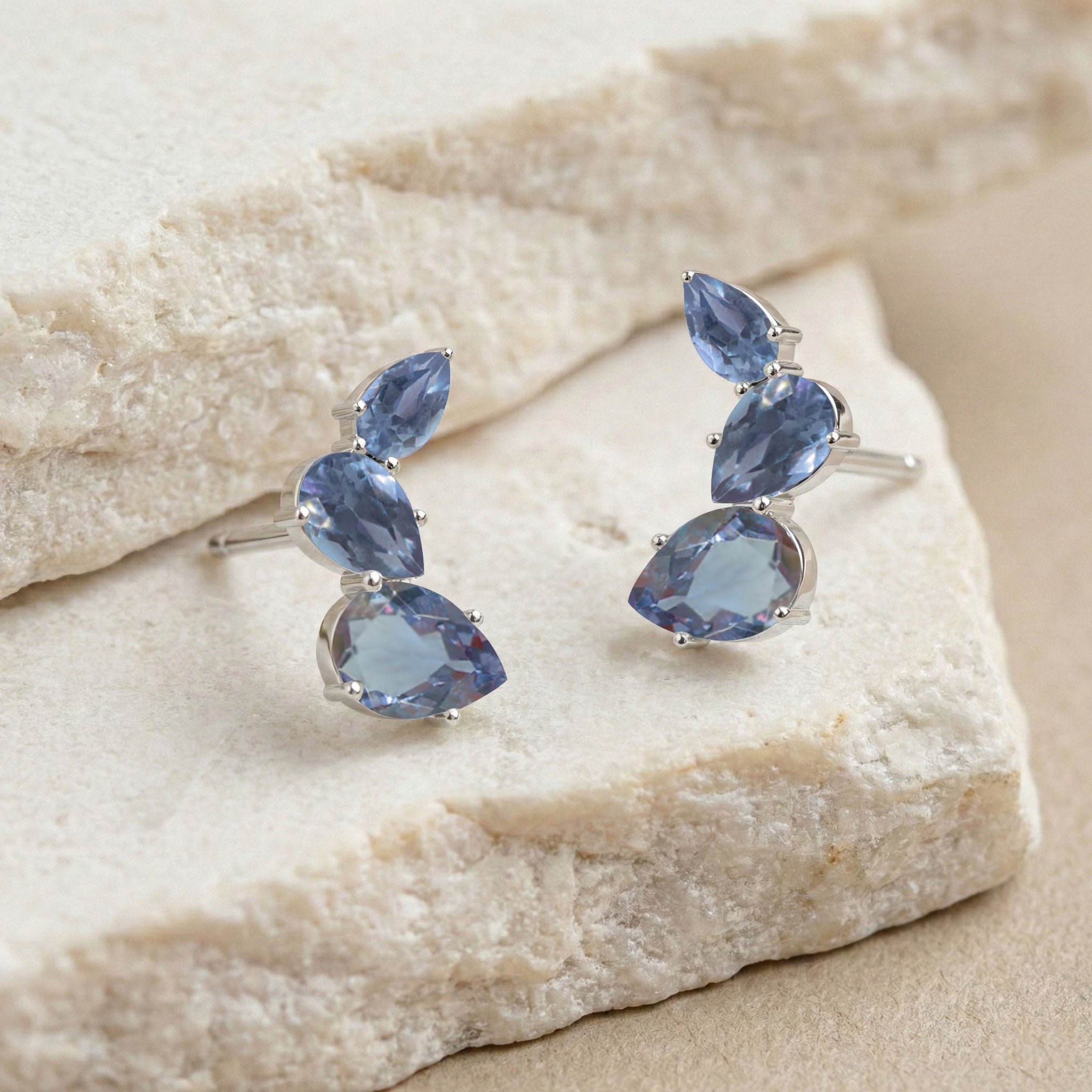 Alexandrite Pear Stud Earrings in 925 Sterling Silver 3.30ct