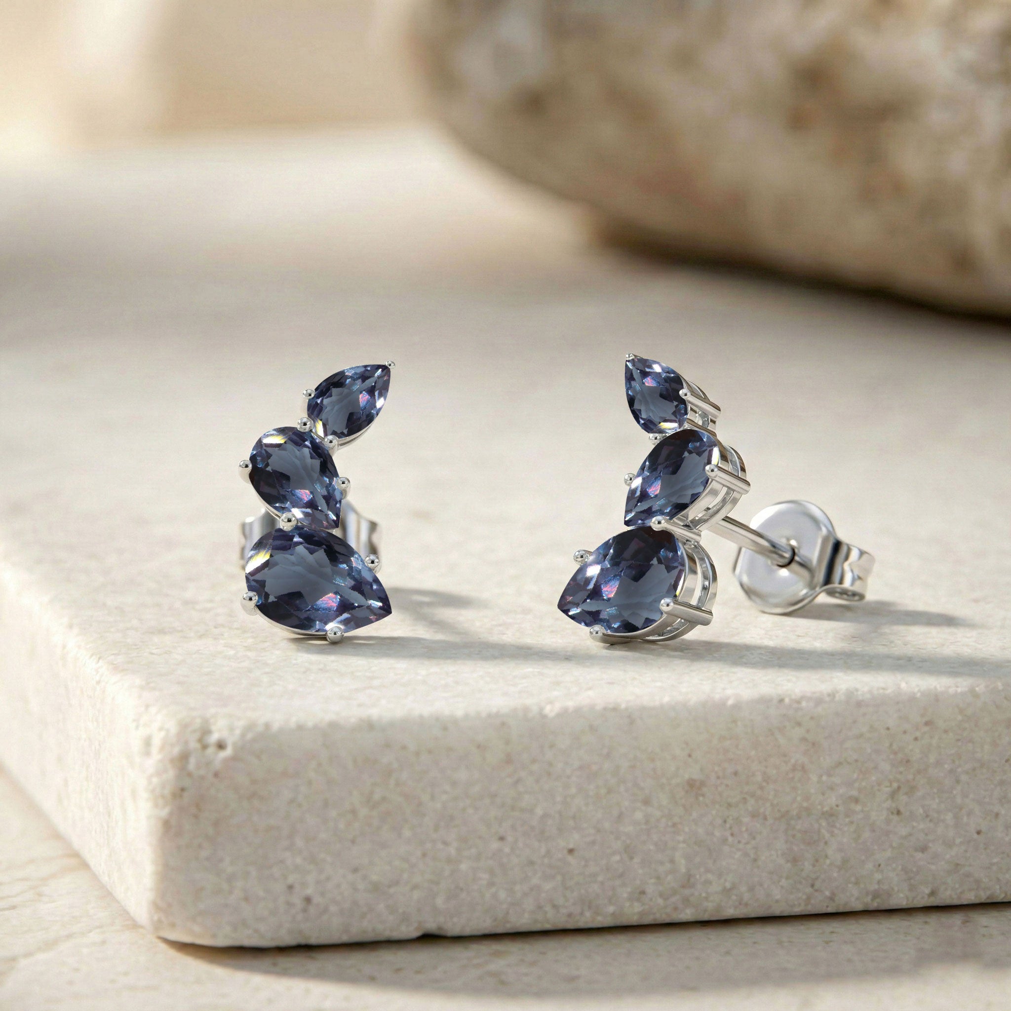 Alexandrite Pear Stud Earrings in 925 Sterling Silver 3.30ct