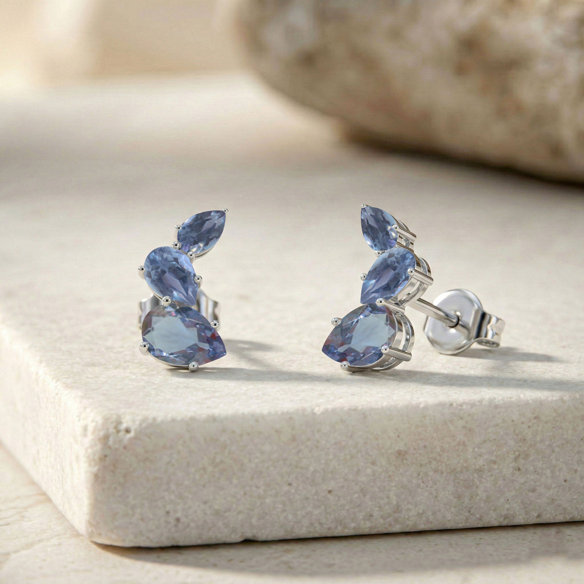 Alexandrite Pear Stud Earrings in 925 Sterling Silver 3.30ct