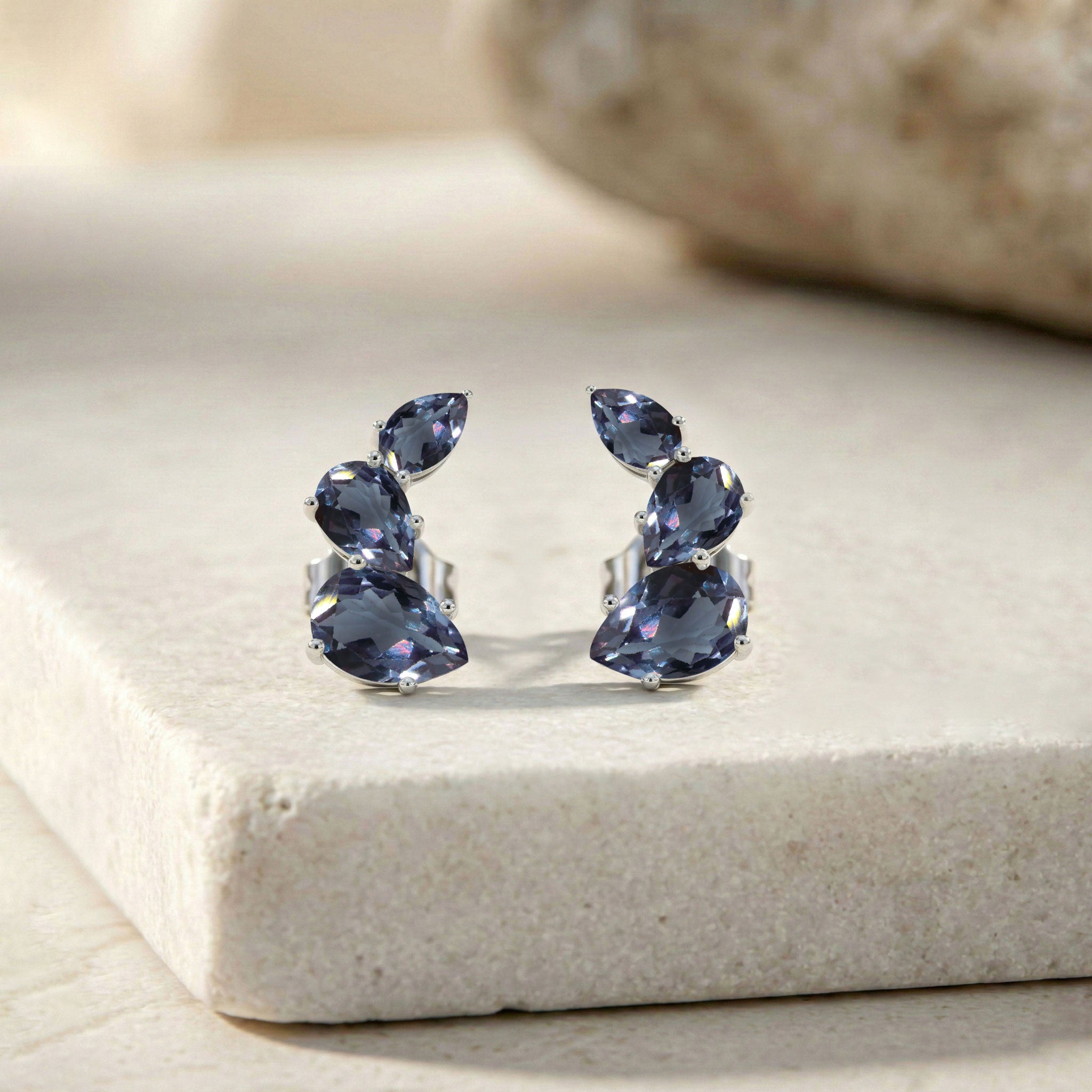 Alexandrite Pear Stud Earrings in 925 Sterling Silver 3.30ct