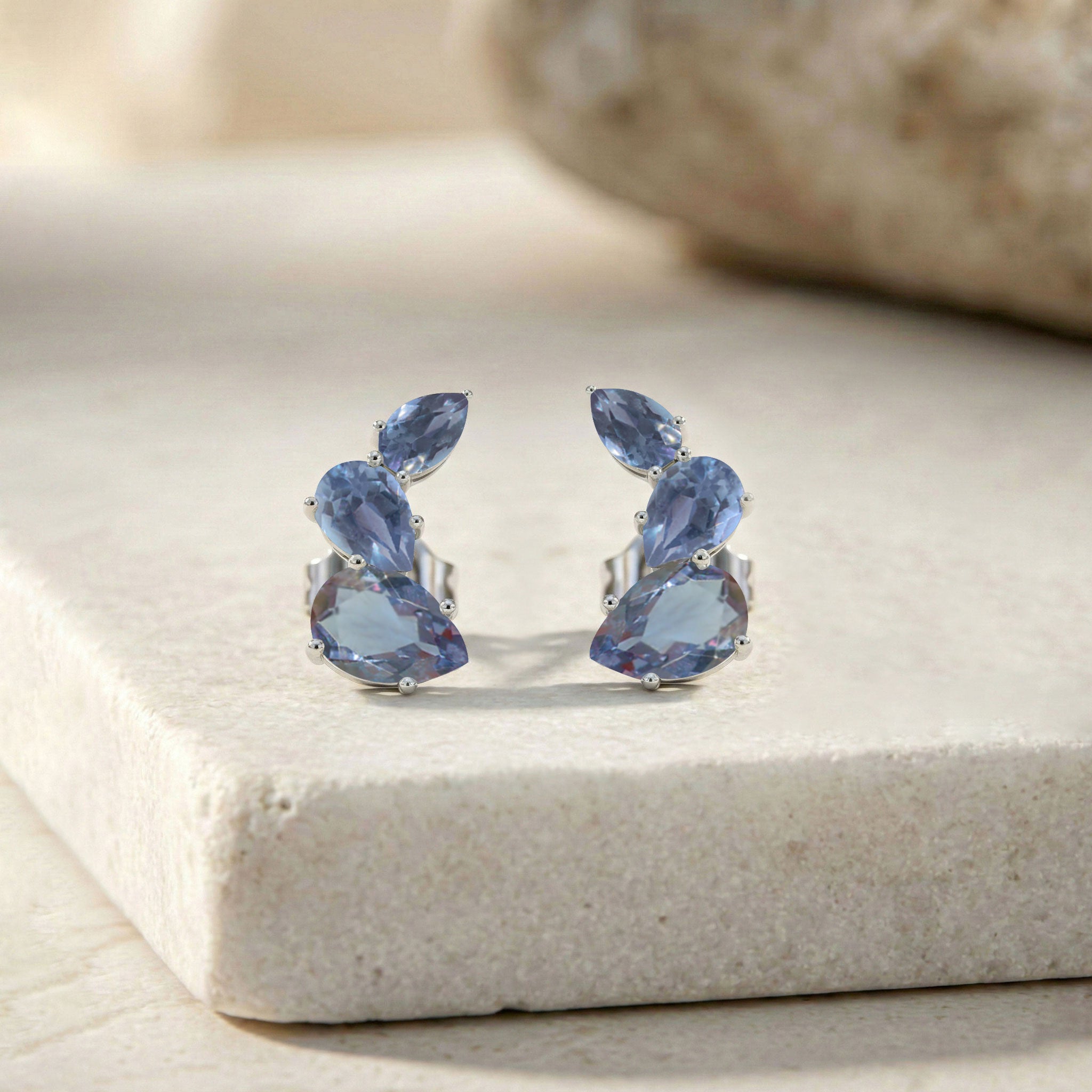 Alexandrite Pear Stud Earrings in 925 Sterling Silver 3.30ct