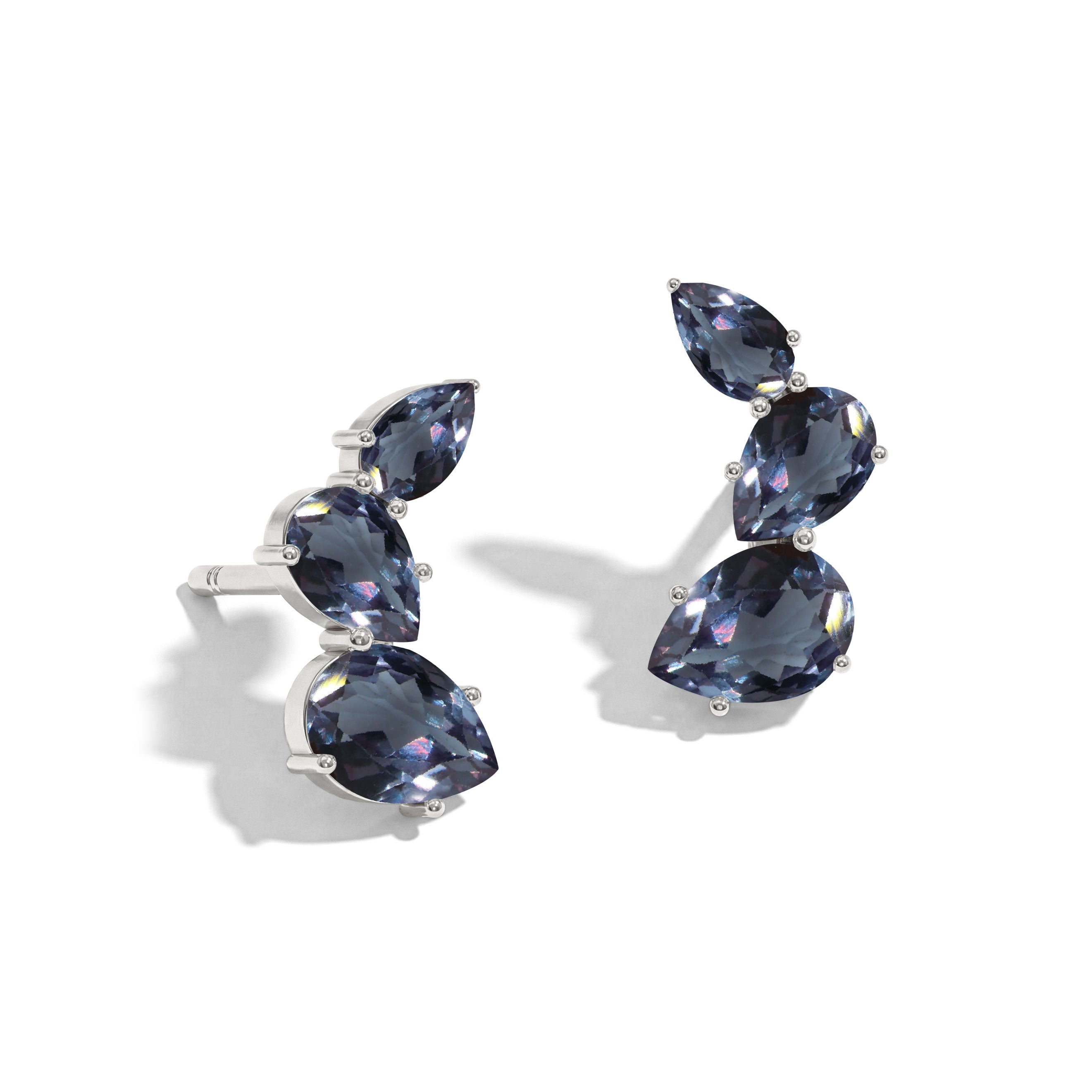 Alexandrite stud earrings pear sterling silver