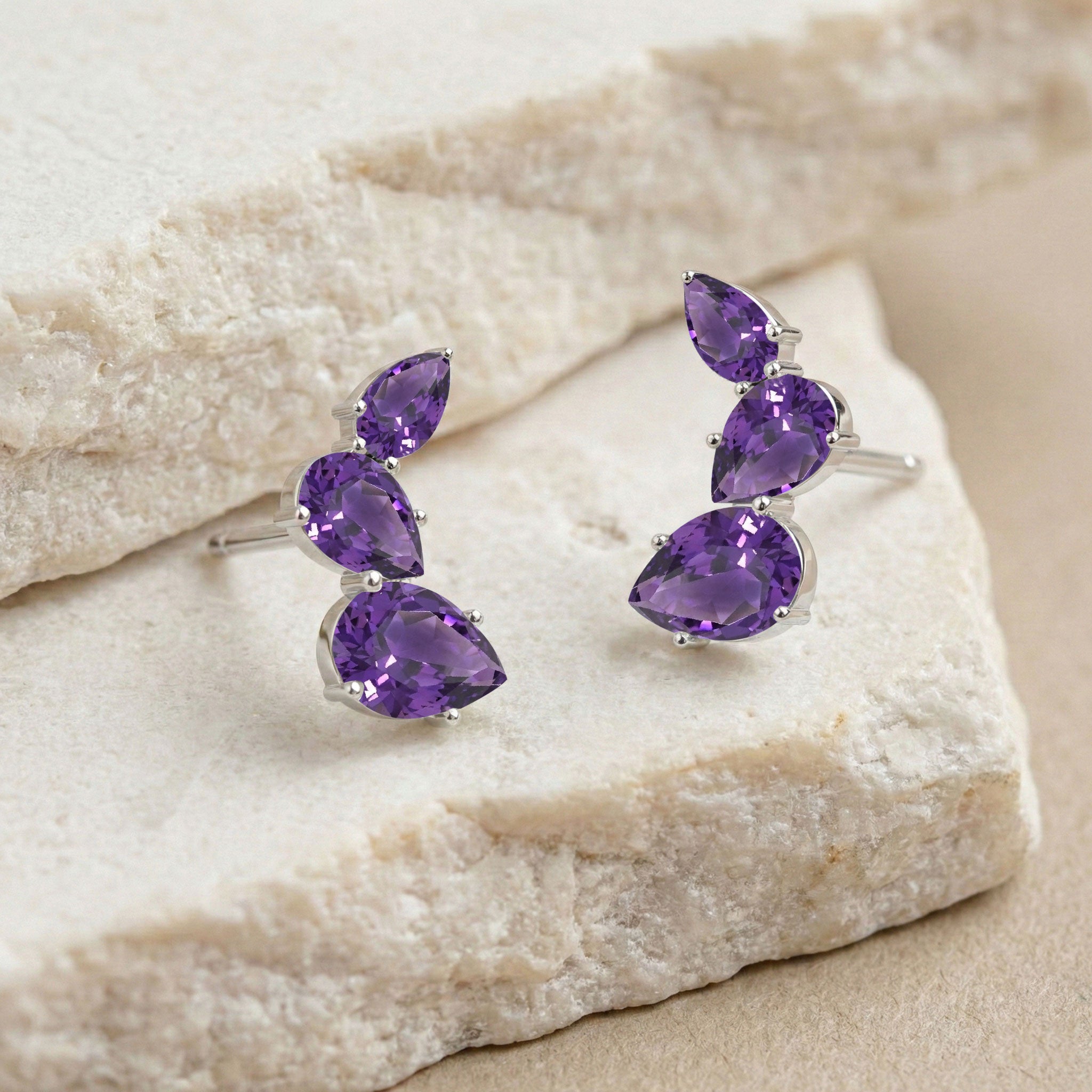Amethyst Pear Stud Earrings in 925 Sterling Silver 3.30ct