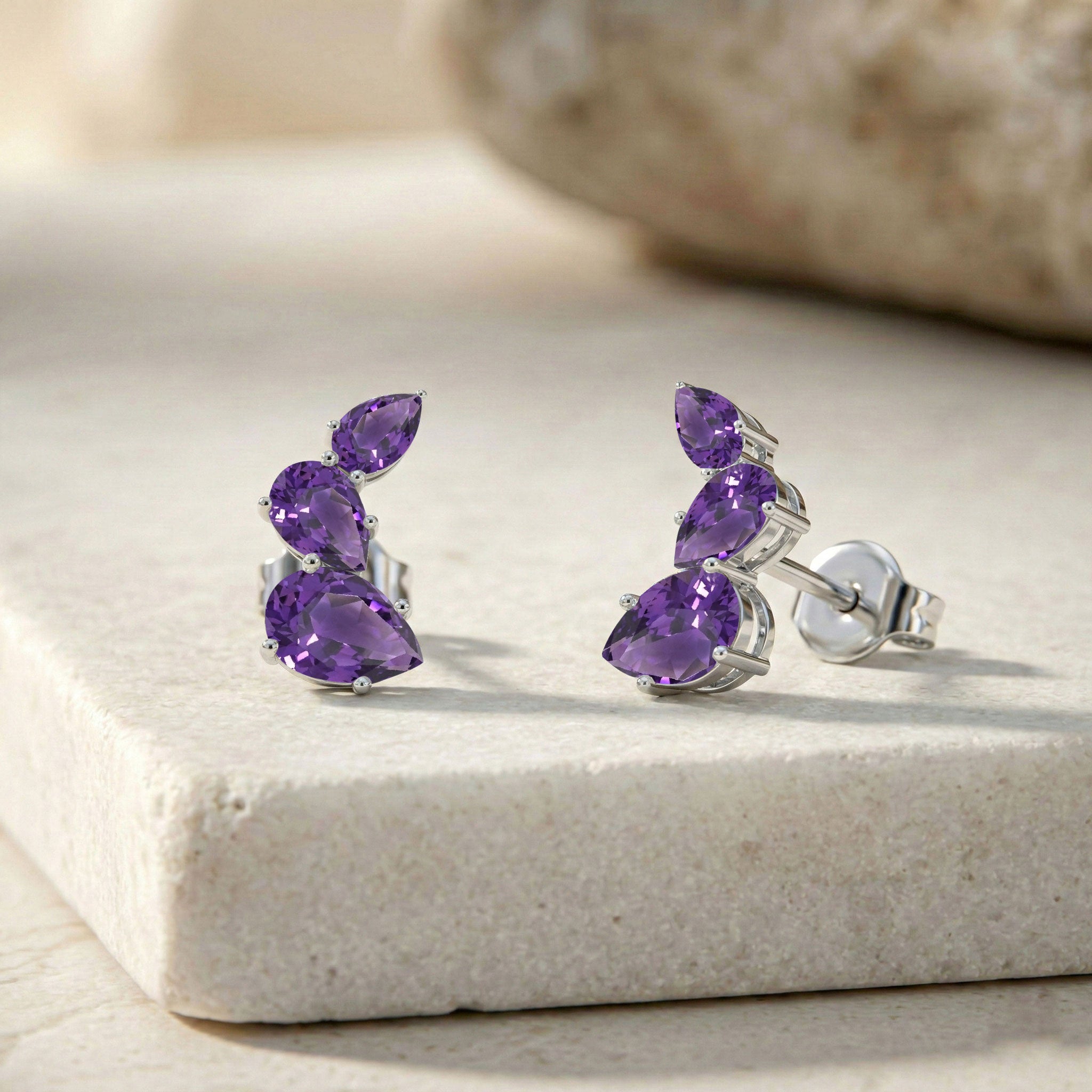 Amethyst Pear Stud Earrings in 925 Sterling Silver 3.30ct
