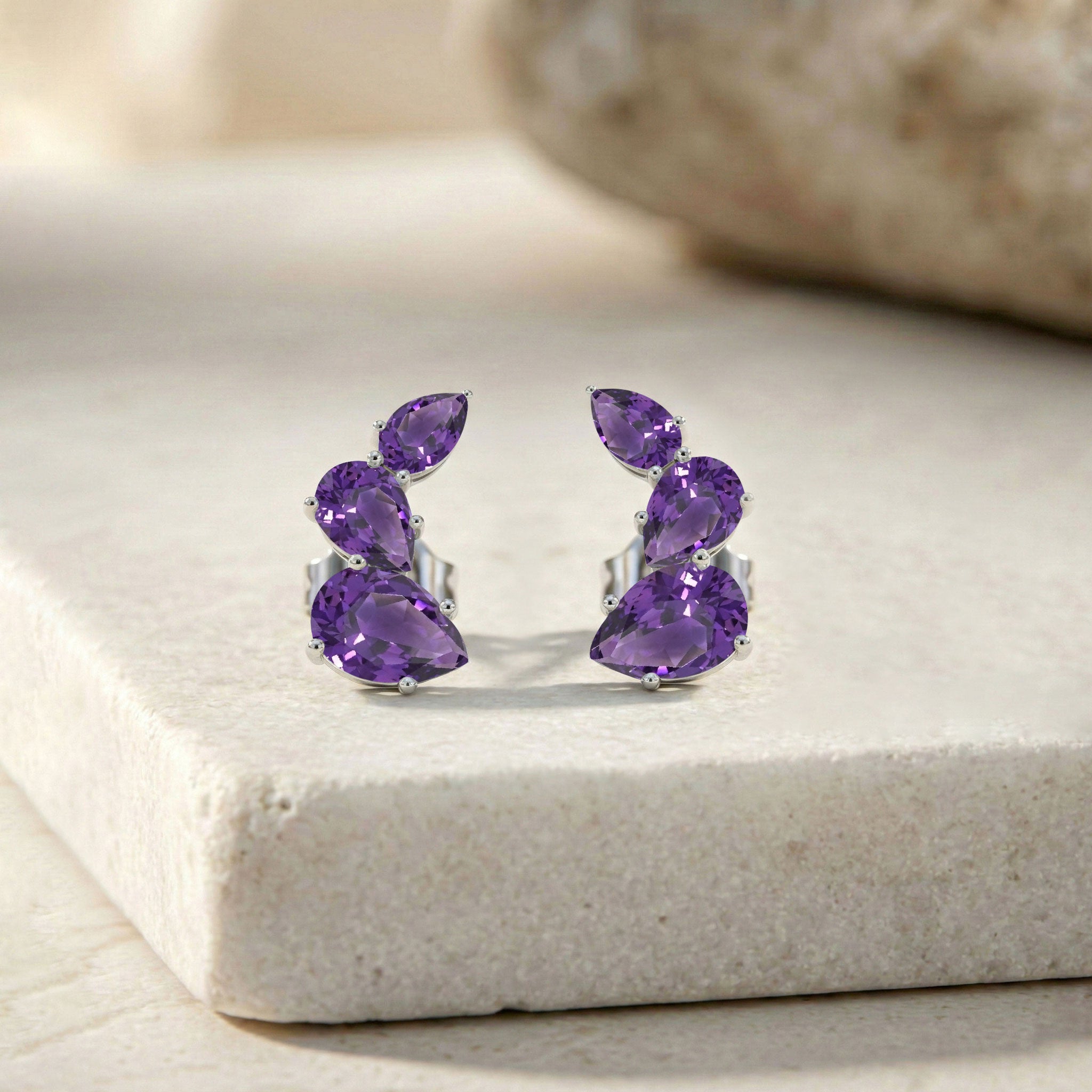 Amethyst Pear Stud Earrings in 925 Sterling Silver 3.30ct