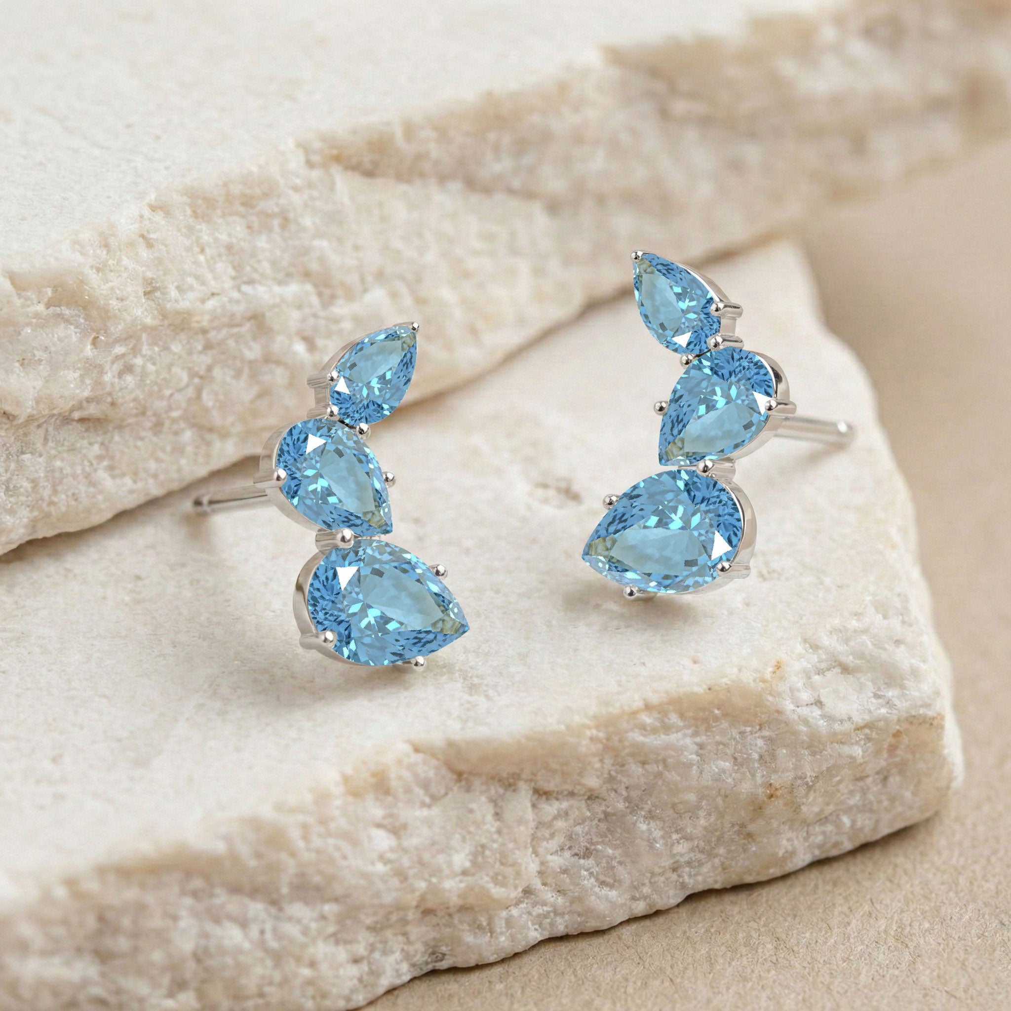 Aquamarine Pear Stud Earrings in 925 Sterling Silver 3.30ct