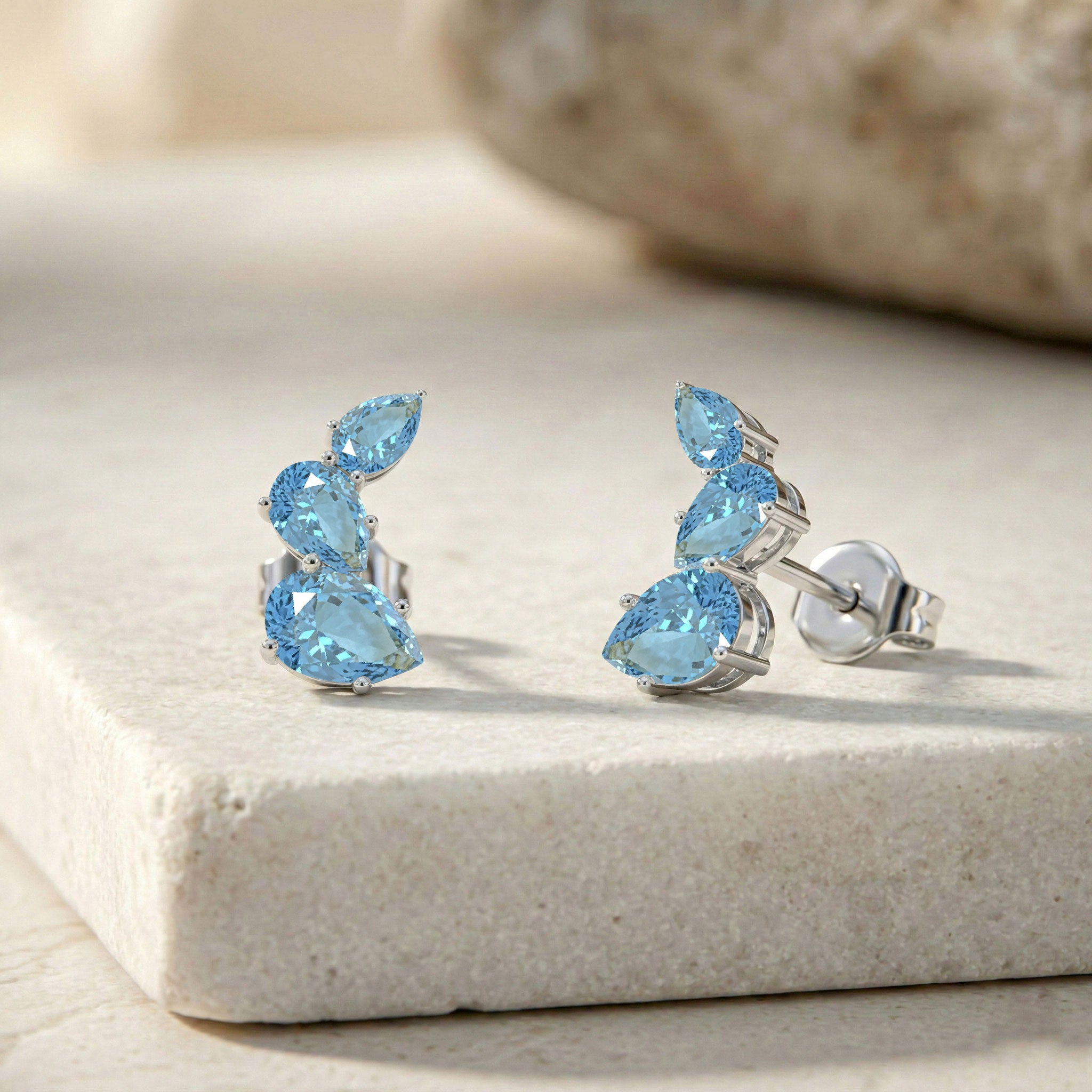 Aquamarine Pear Stud Earrings in 925 Sterling Silver 3.30ct