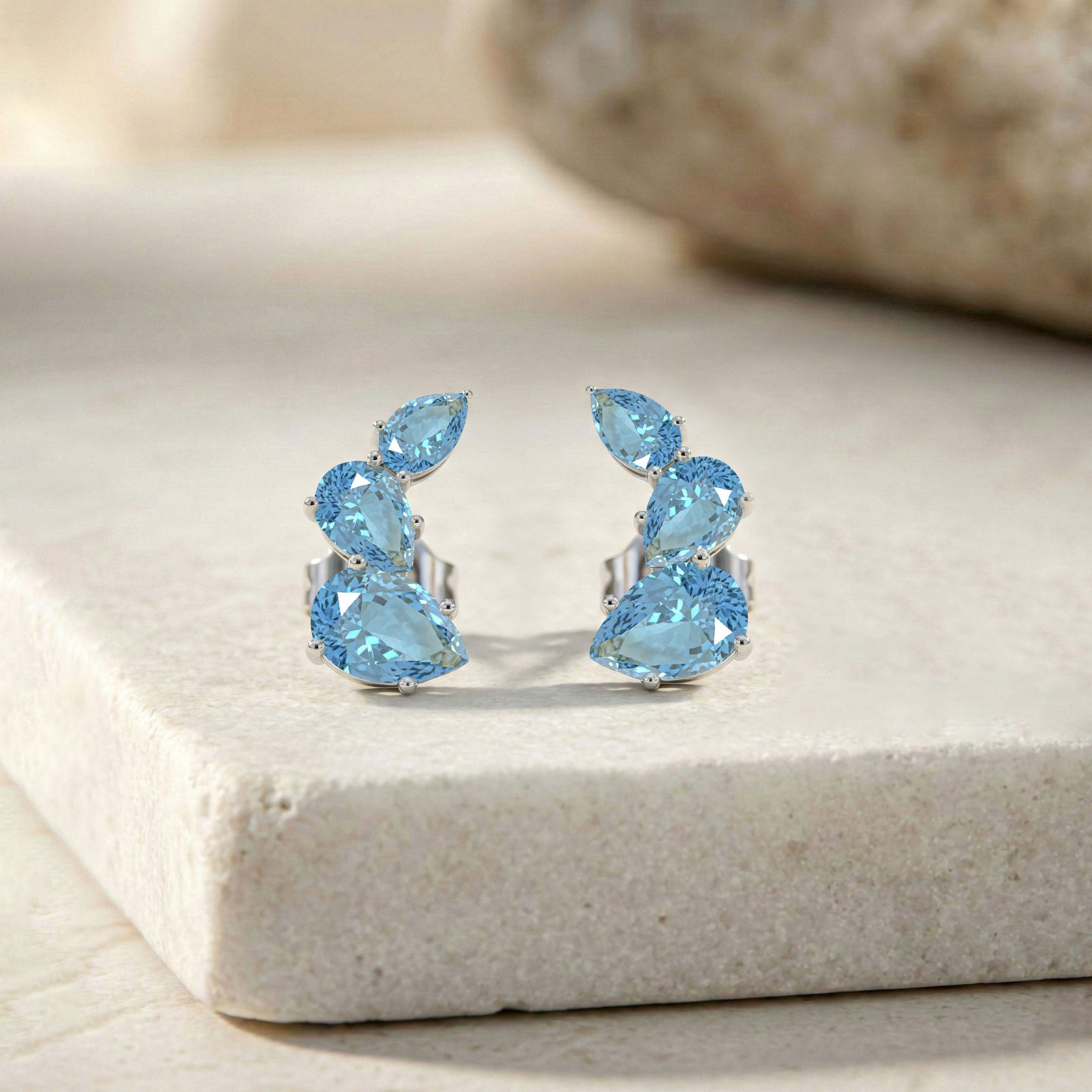 Aquamarine Pear Stud Earrings in 925 Sterling Silver 3.30ct