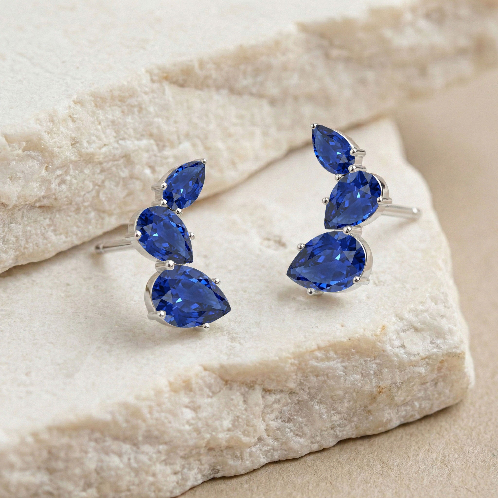 Blue Sapphire Pear Stud Earrings in 925 Sterling Silver 3.30ct