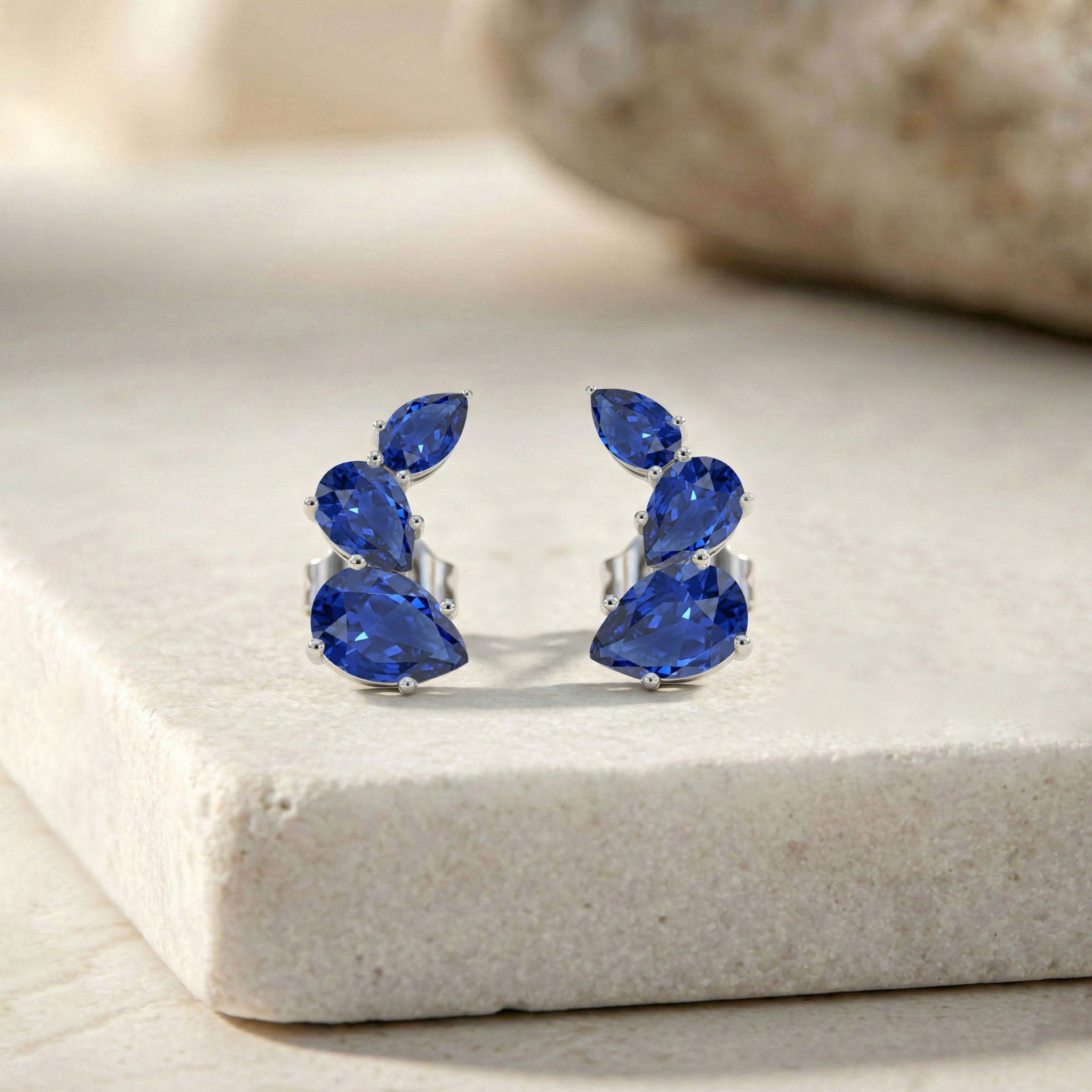 Blue Sapphire Pear Stud Earrings in 925 Sterling Silver 3.30ct