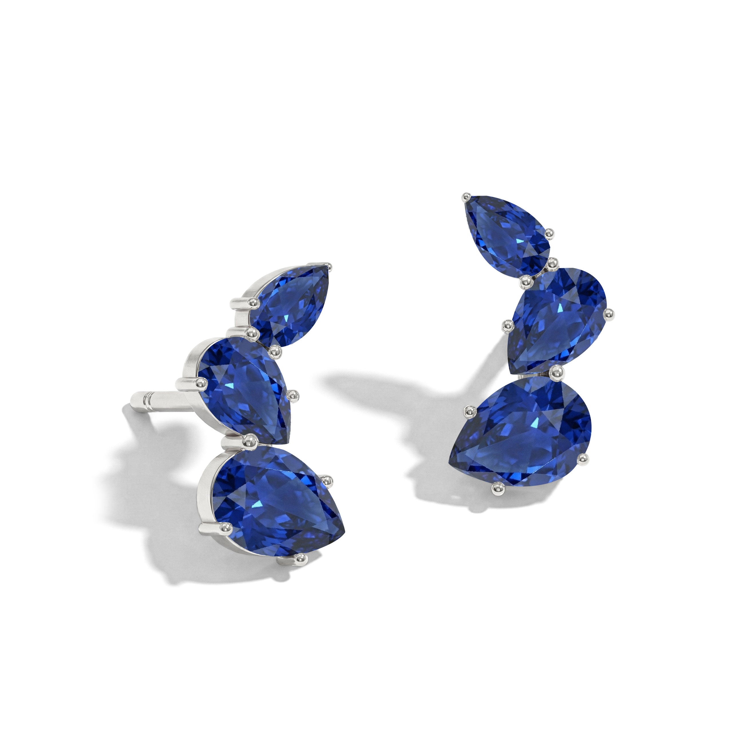 Blue Sapphire Pear Stud Earrings in 925 Sterling Silver 3.30ct