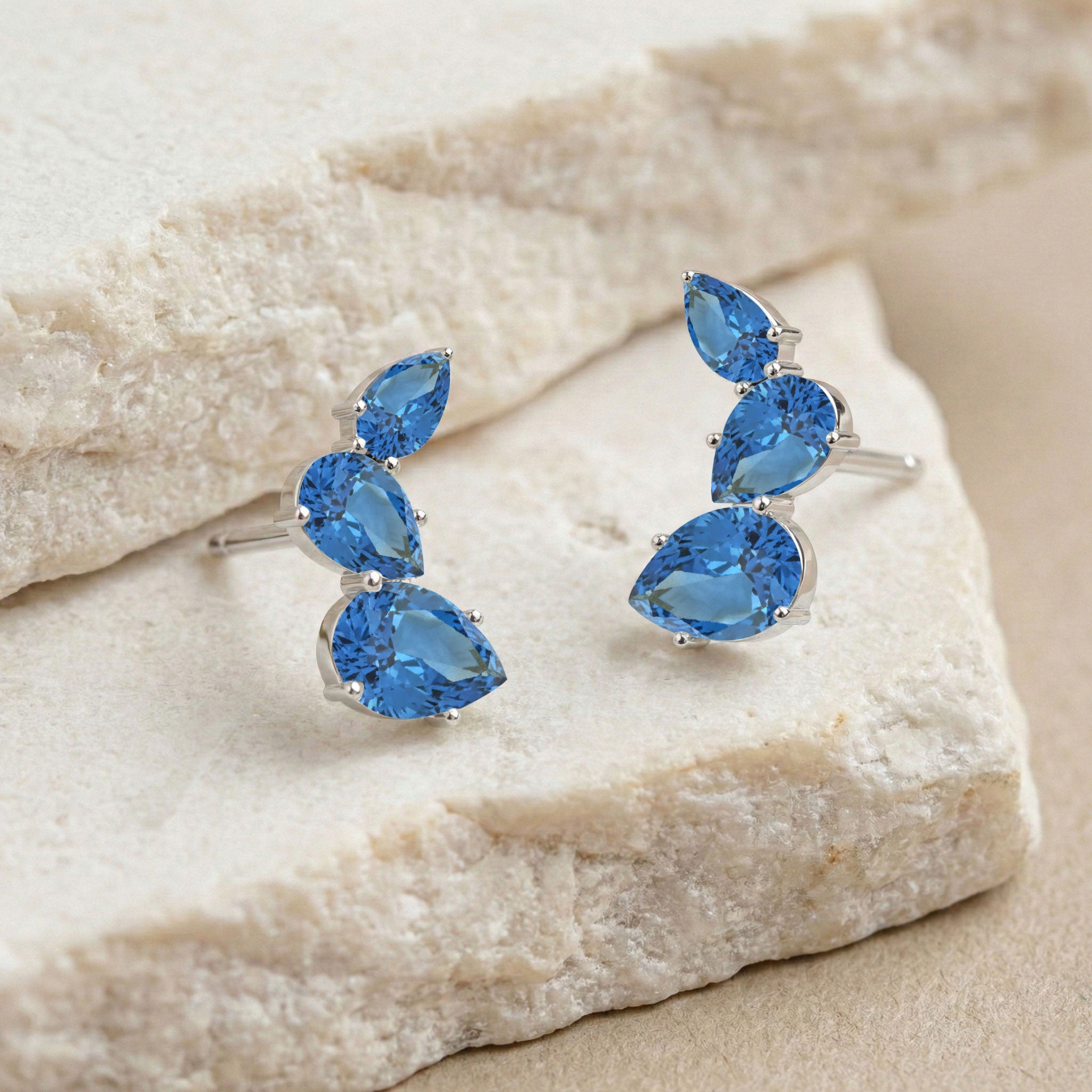 Blue Topaz Pear Stud Earrings in 925 Sterling Silver 3.30ct