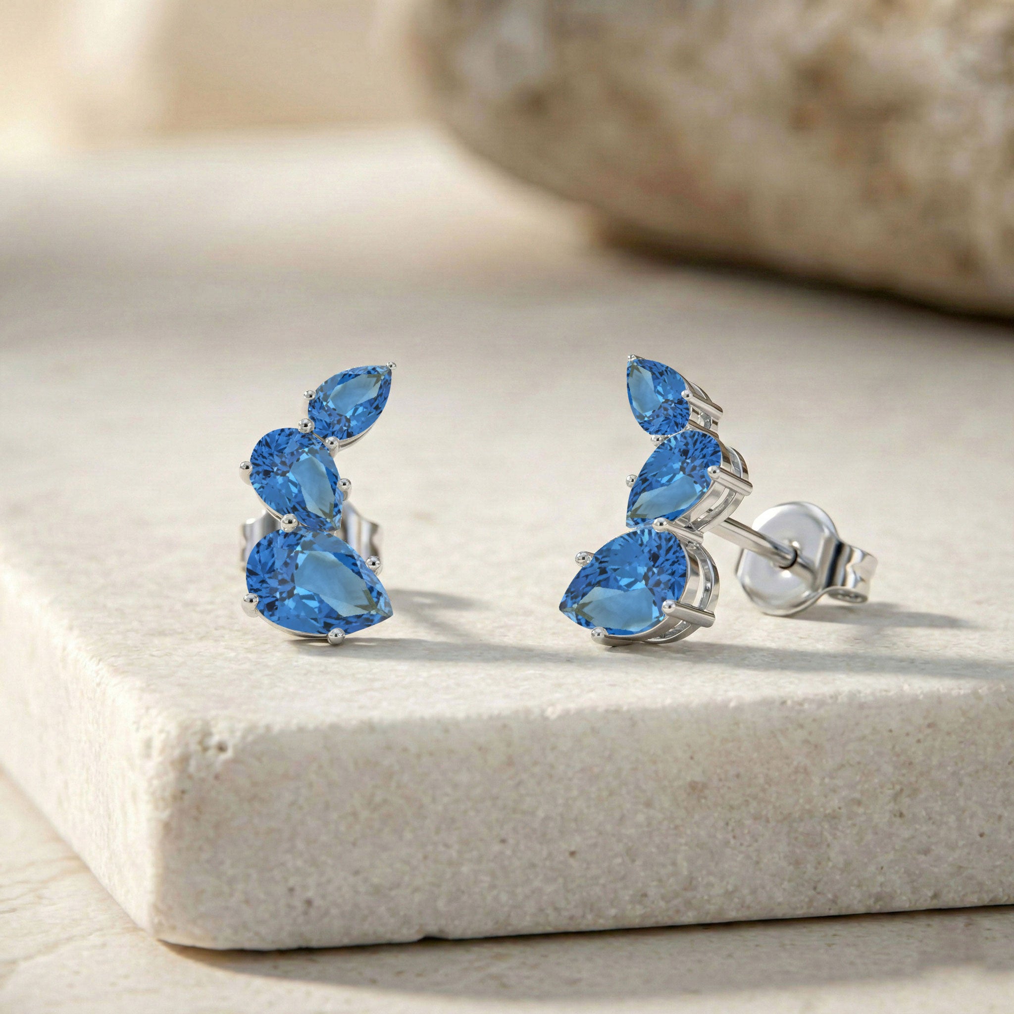 Blue Topaz Pear Stud Earrings in 925 Sterling Silver 3.30ct