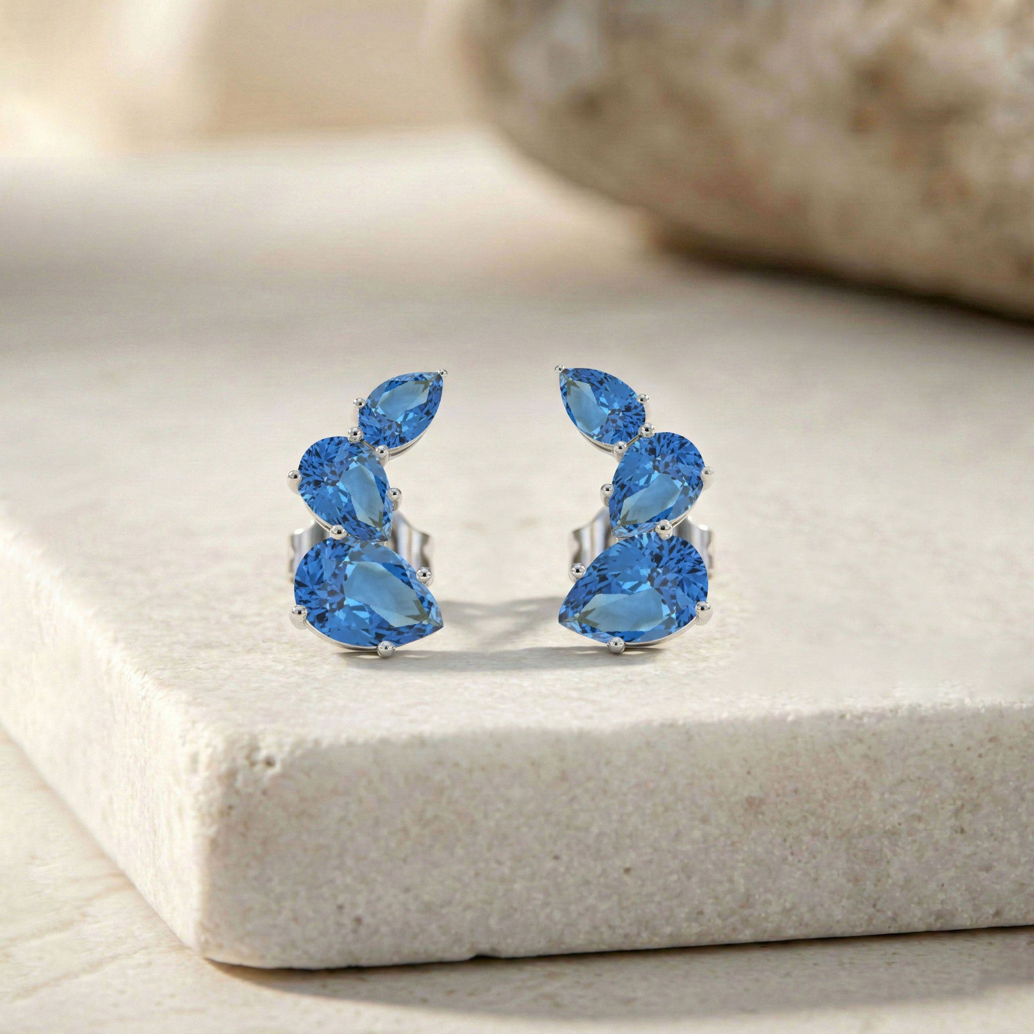 Blue Topaz Pear Stud Earrings in 925 Sterling Silver 3.30ct