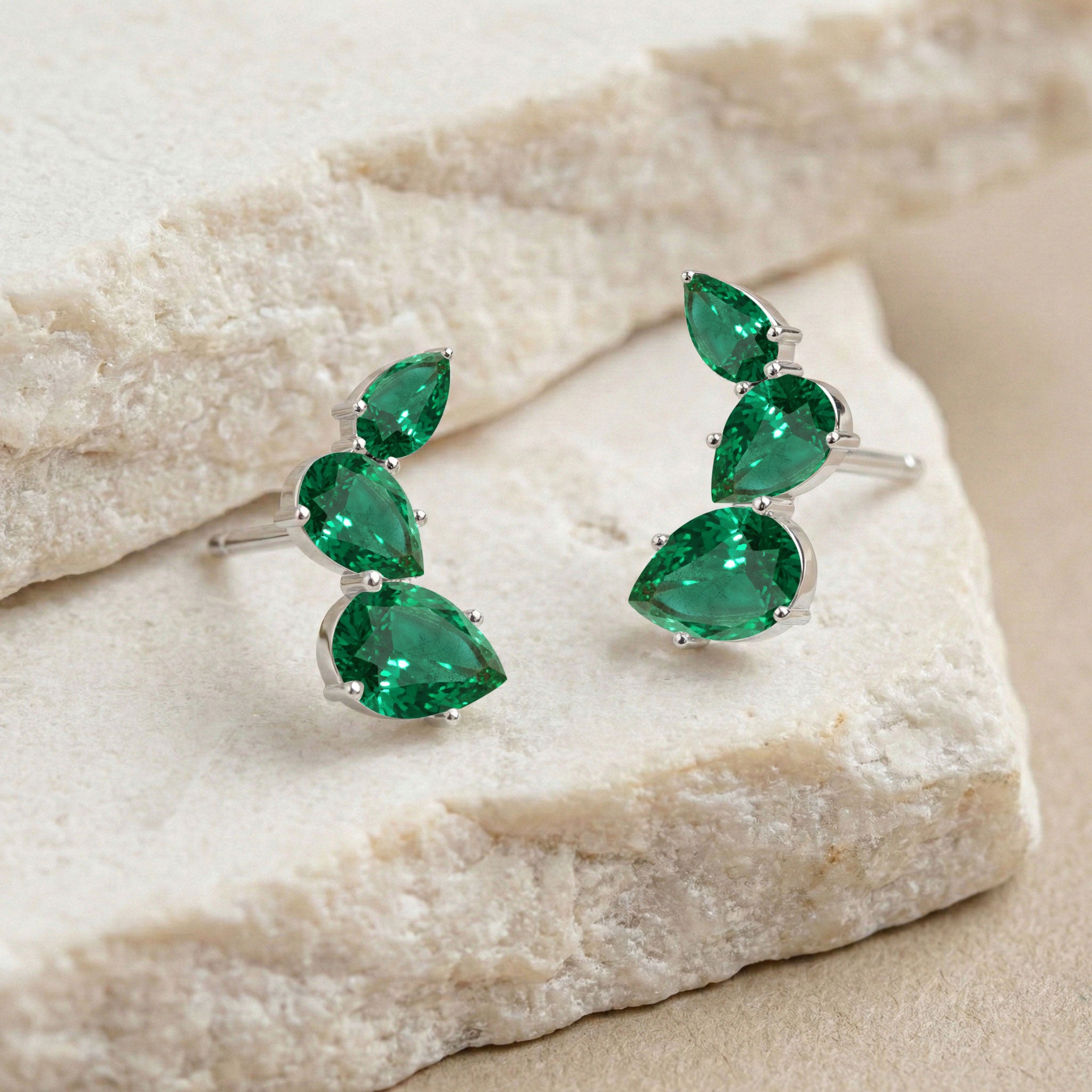 Emerald Pear Stud Earrings in 925 Sterling Silver 3.30ct
