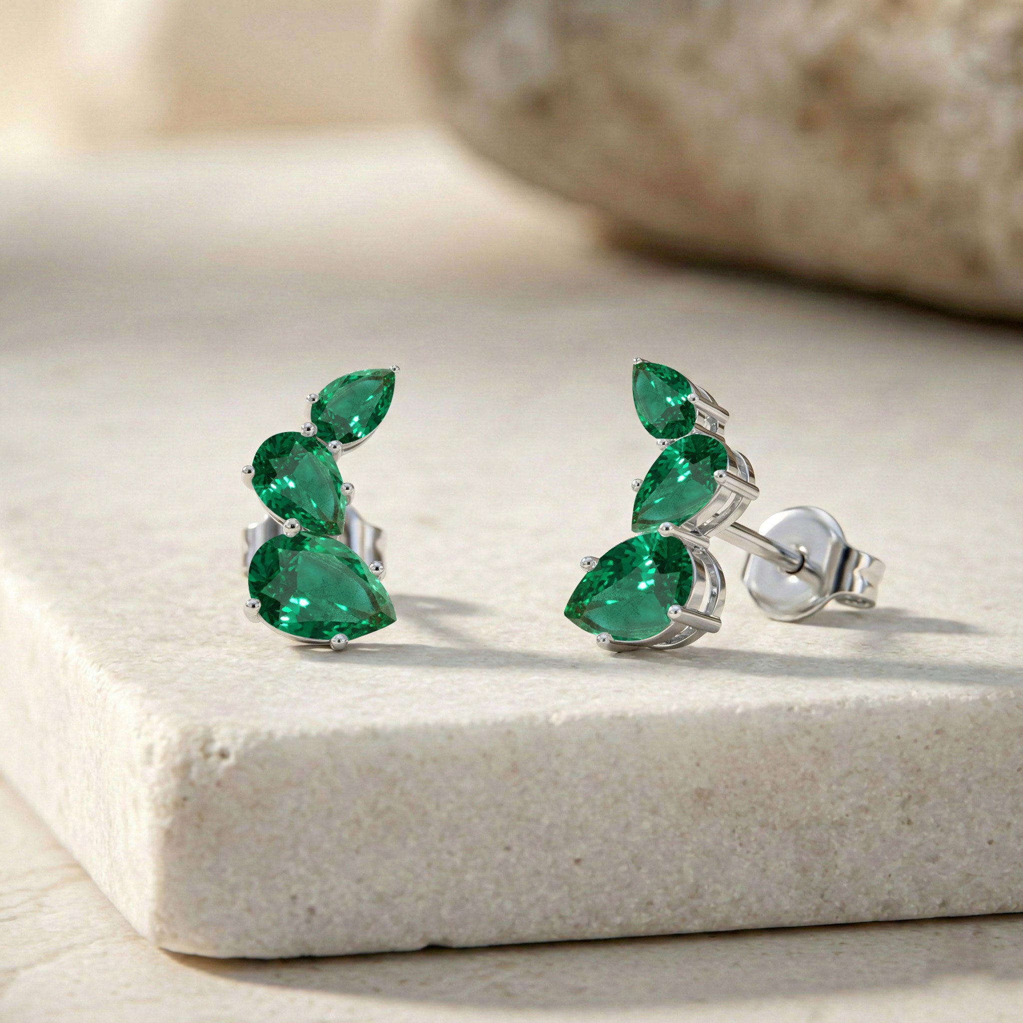 Emerald Pear Stud Earrings in 925 Sterling Silver 3.30ct
