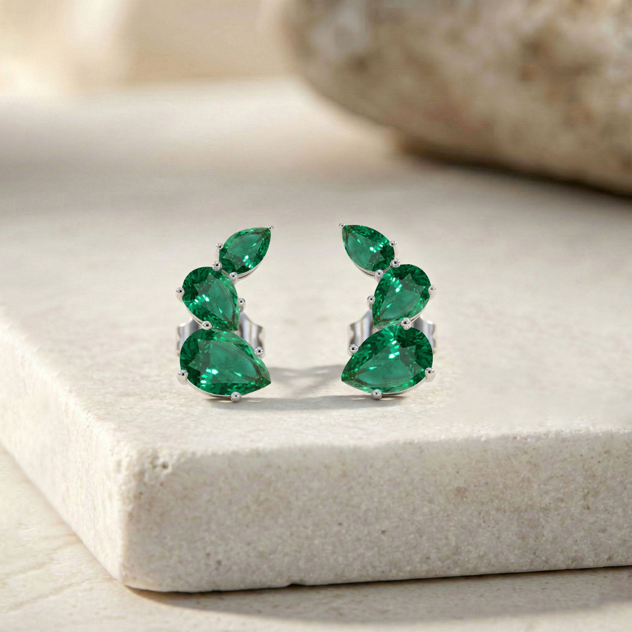 Emerald Pear Stud Earrings in 925 Sterling Silver 3.30ct