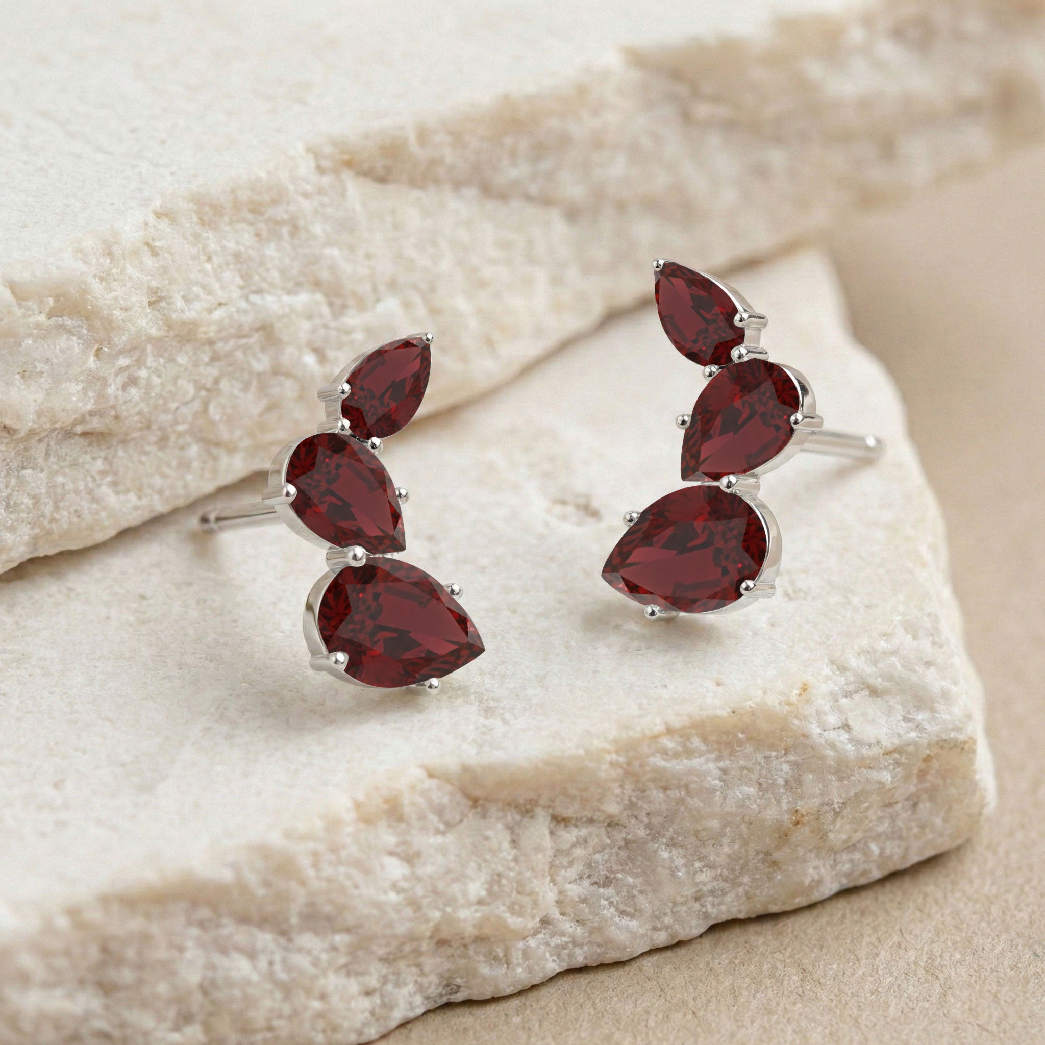 Garnet Pear Stud Earrings in 925 Sterling Silver 3.30ct