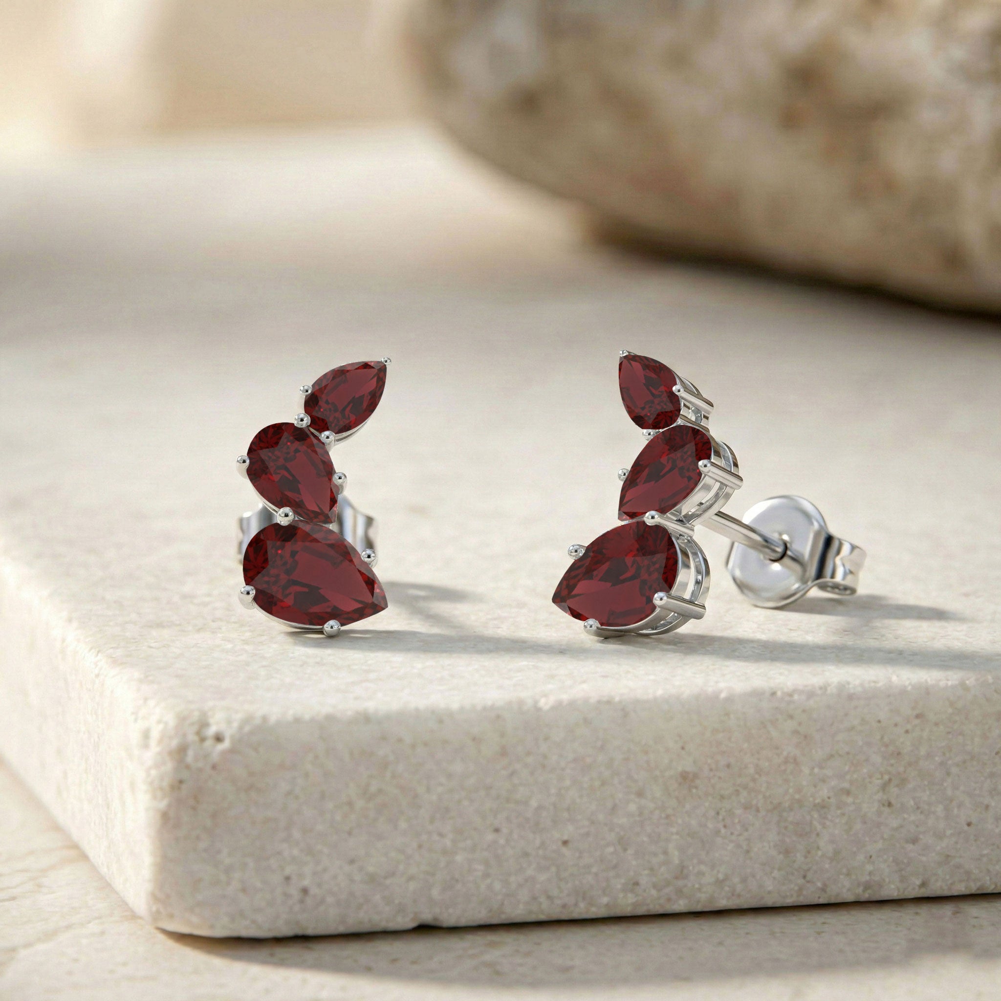 Garnet Pear Stud Earrings in 925 Sterling Silver 3.30ct