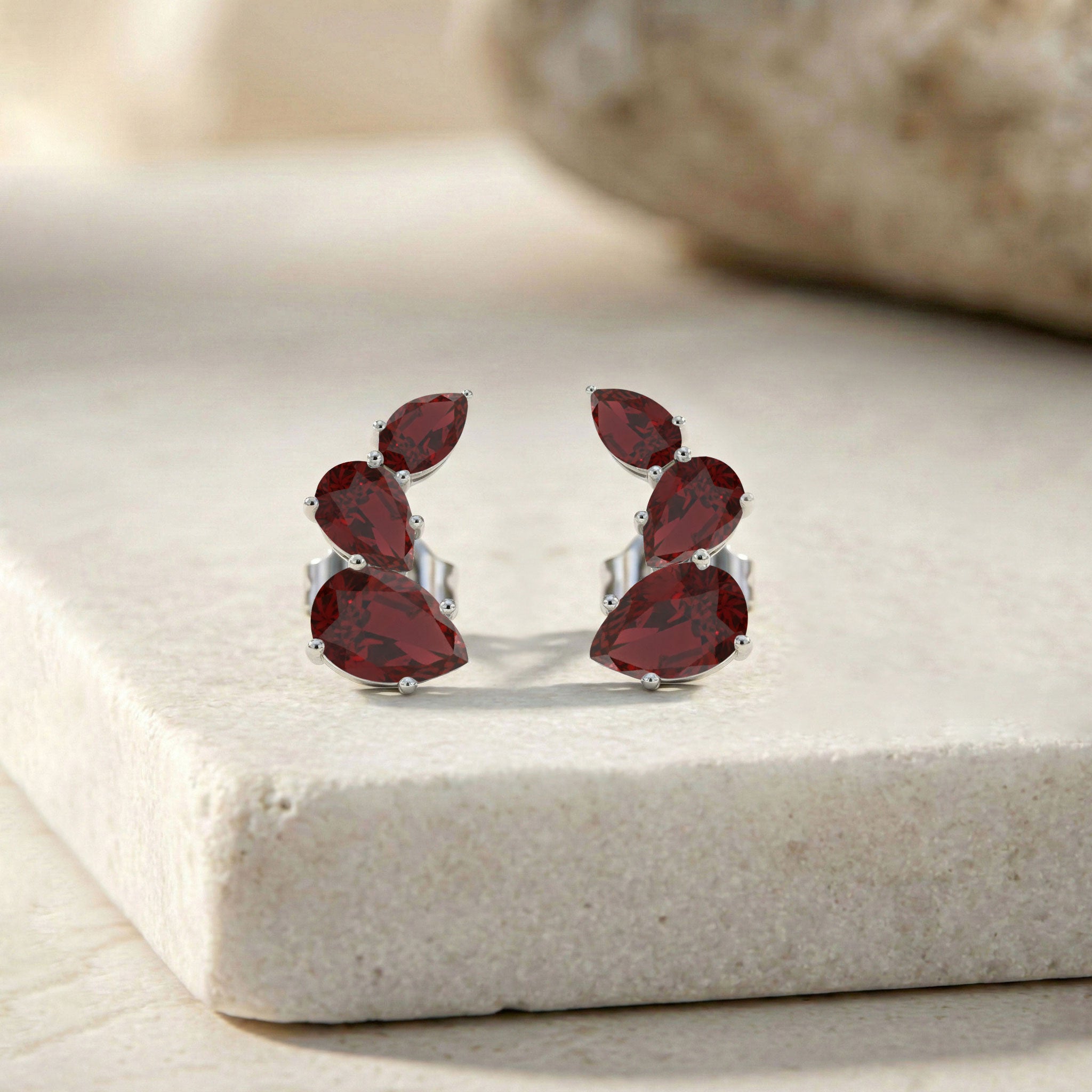 Garnet Pear Stud Earrings in 925 Sterling Silver 3.30ct
