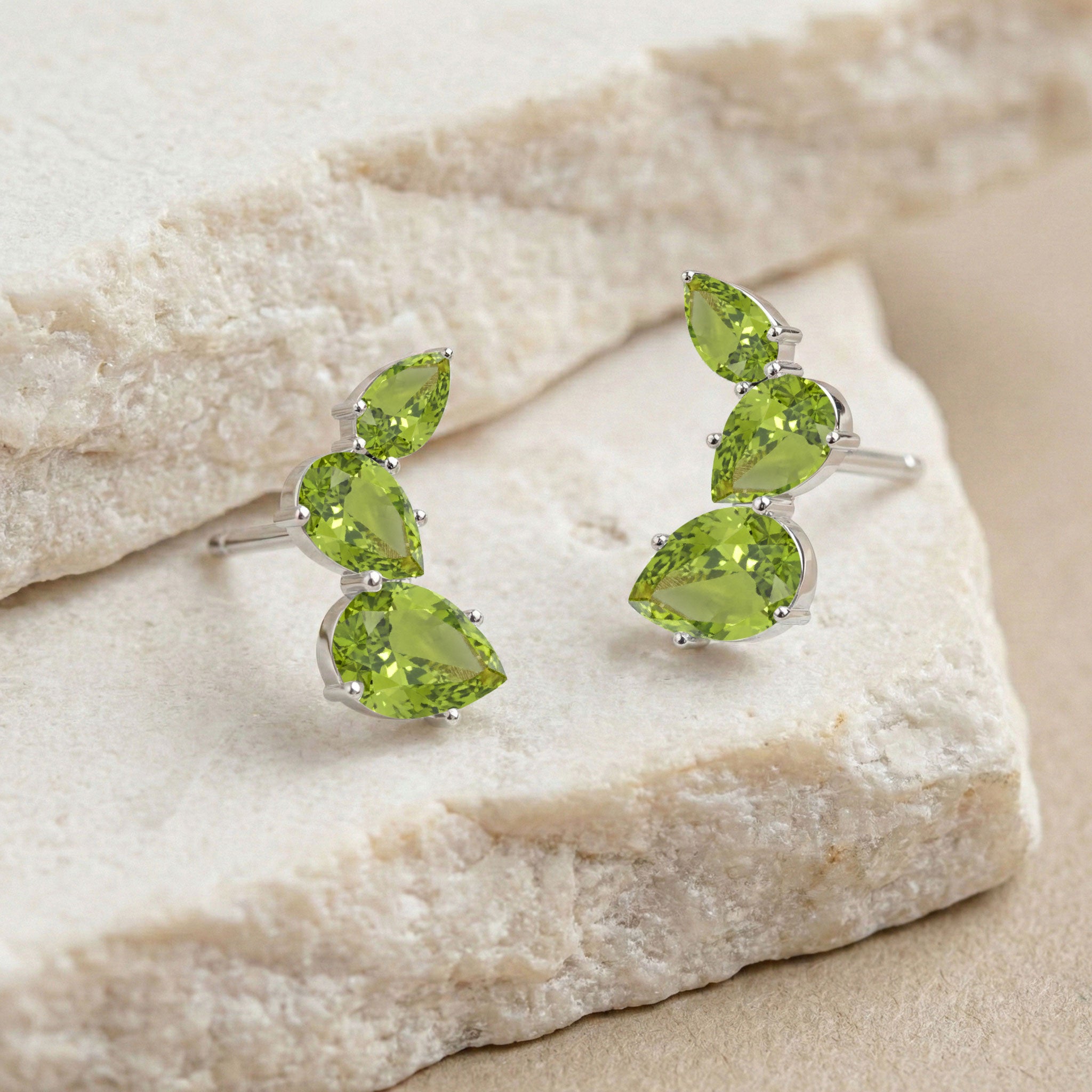 Peridot Pear Stud Earrings in 925 Sterling Silver 3.30ct
