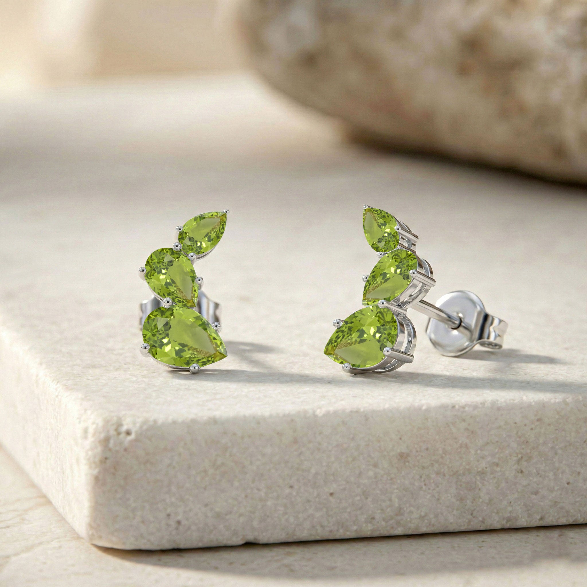 Peridot Pear Stud Earrings in 925 Sterling Silver 3.30ct