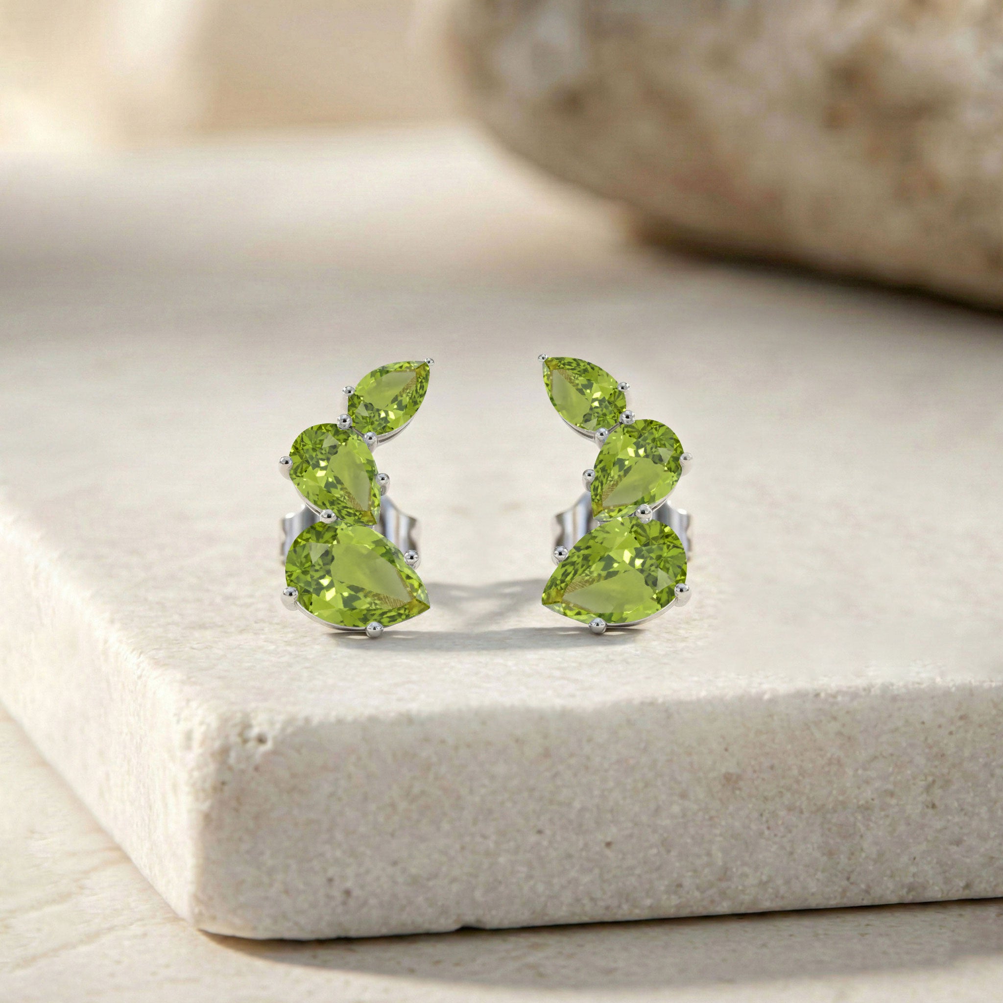 Peridot Pear Stud Earrings in 925 Sterling Silver 3.30ct